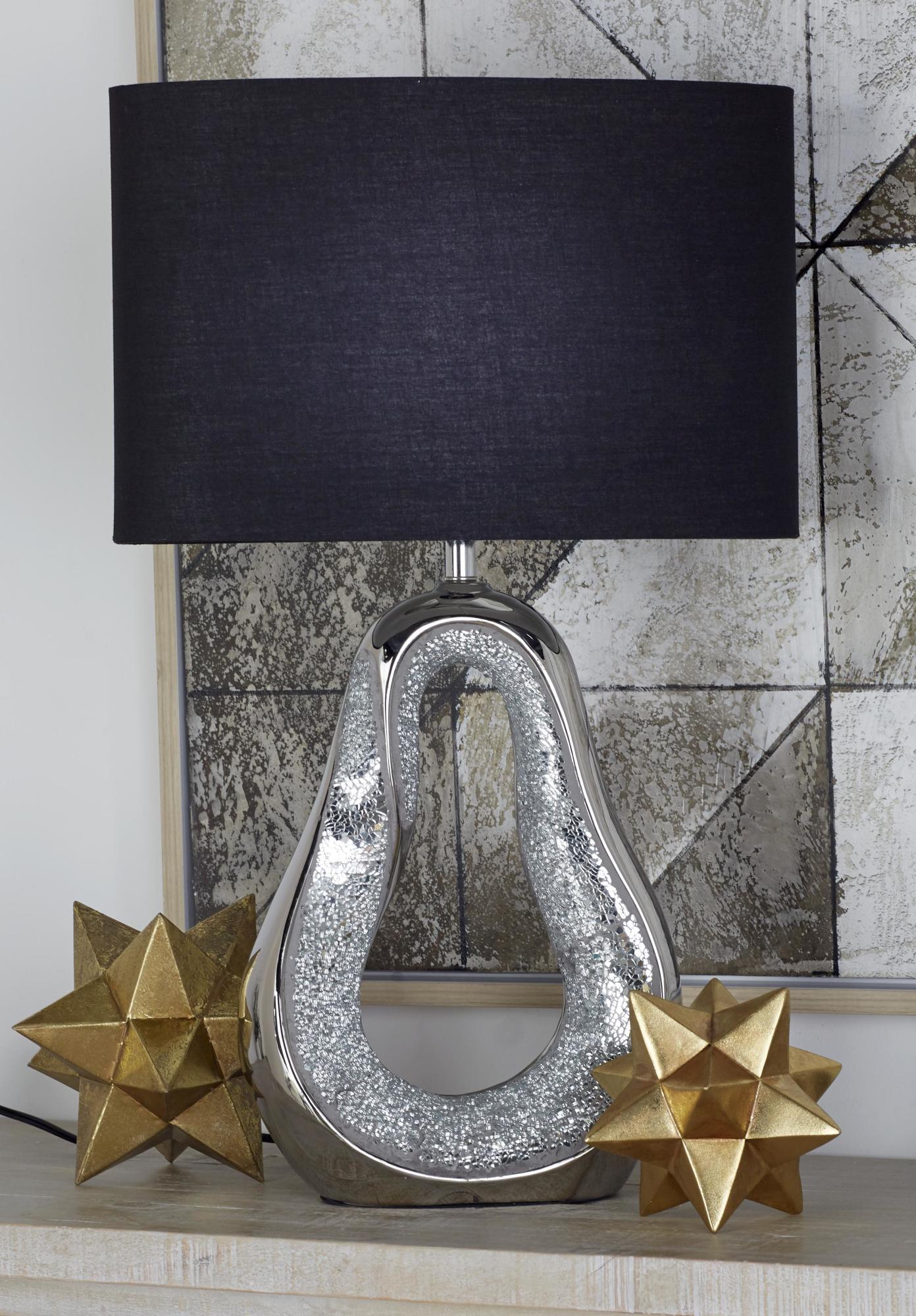 Silver Ceramic Tear Drop Room Table Lamp with Mosaic Mirror