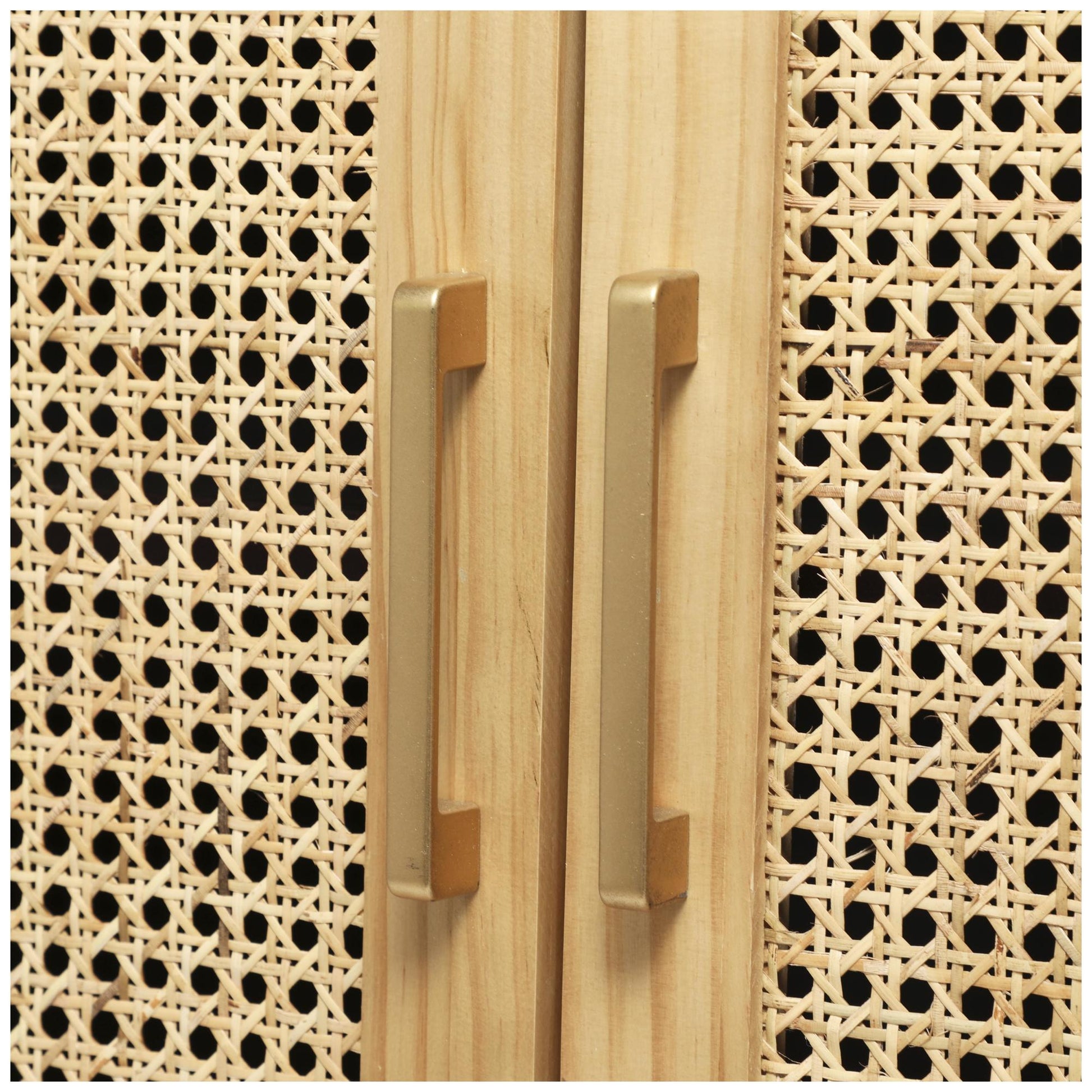 Wood 1 Shelf and 2 Door Room Cabinet with Cane Front Doors and Gold Handles 36" x 18" x 36"