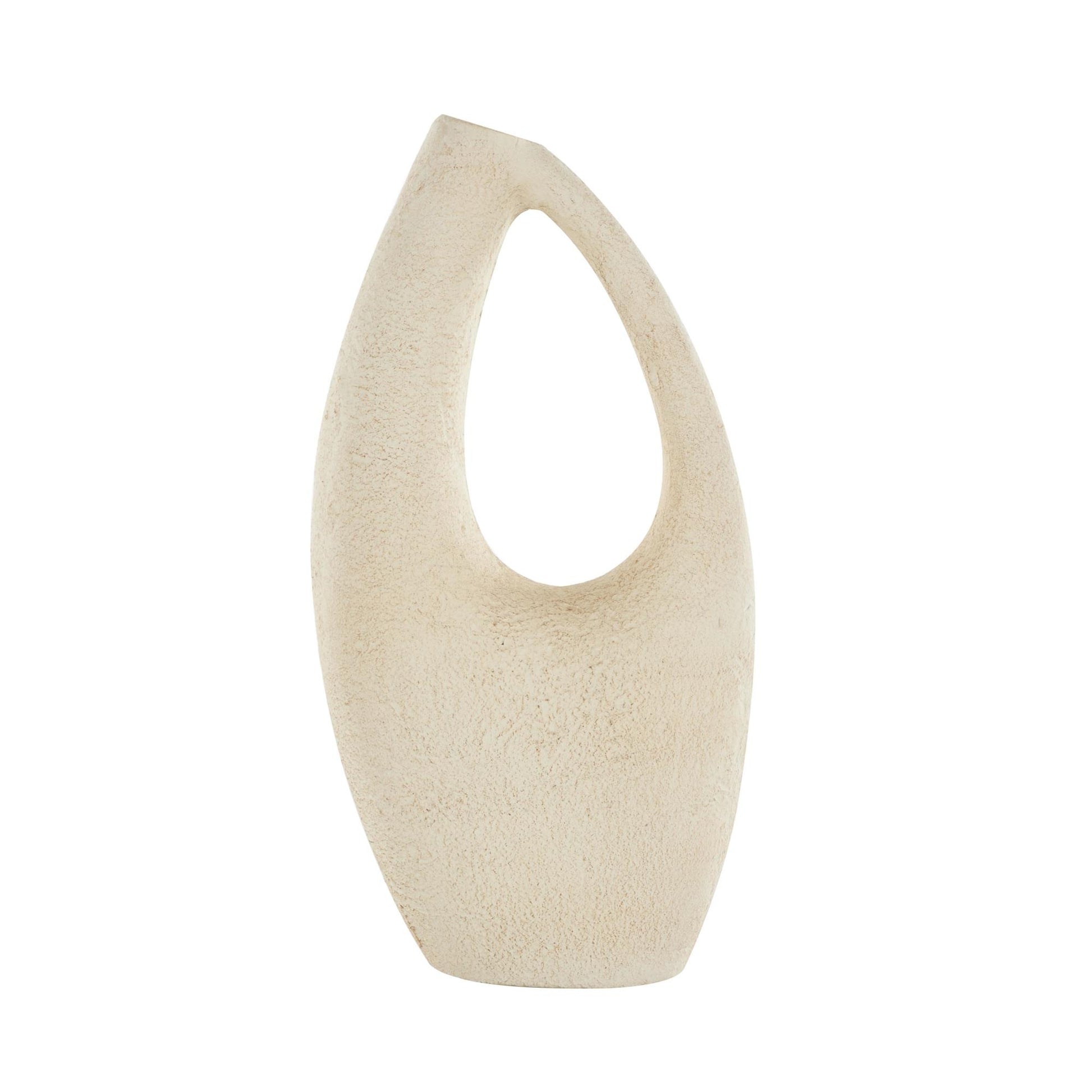 Abstract Cream Paper Mache Curved Cutout Decorative Vase with Brown Distressed Texturing