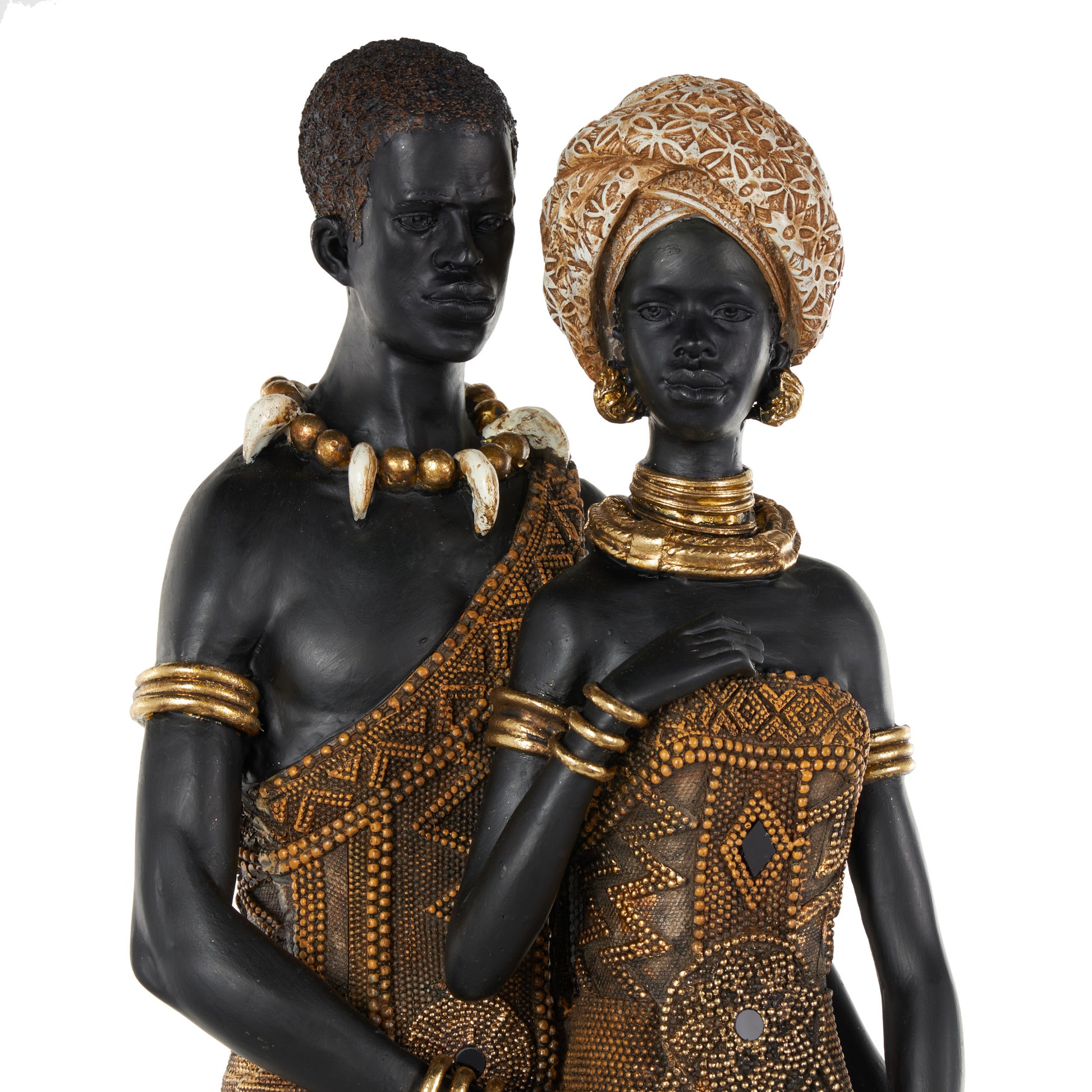 Family Black Resin Tall African Decorative Sculpture with Gold Jewels
