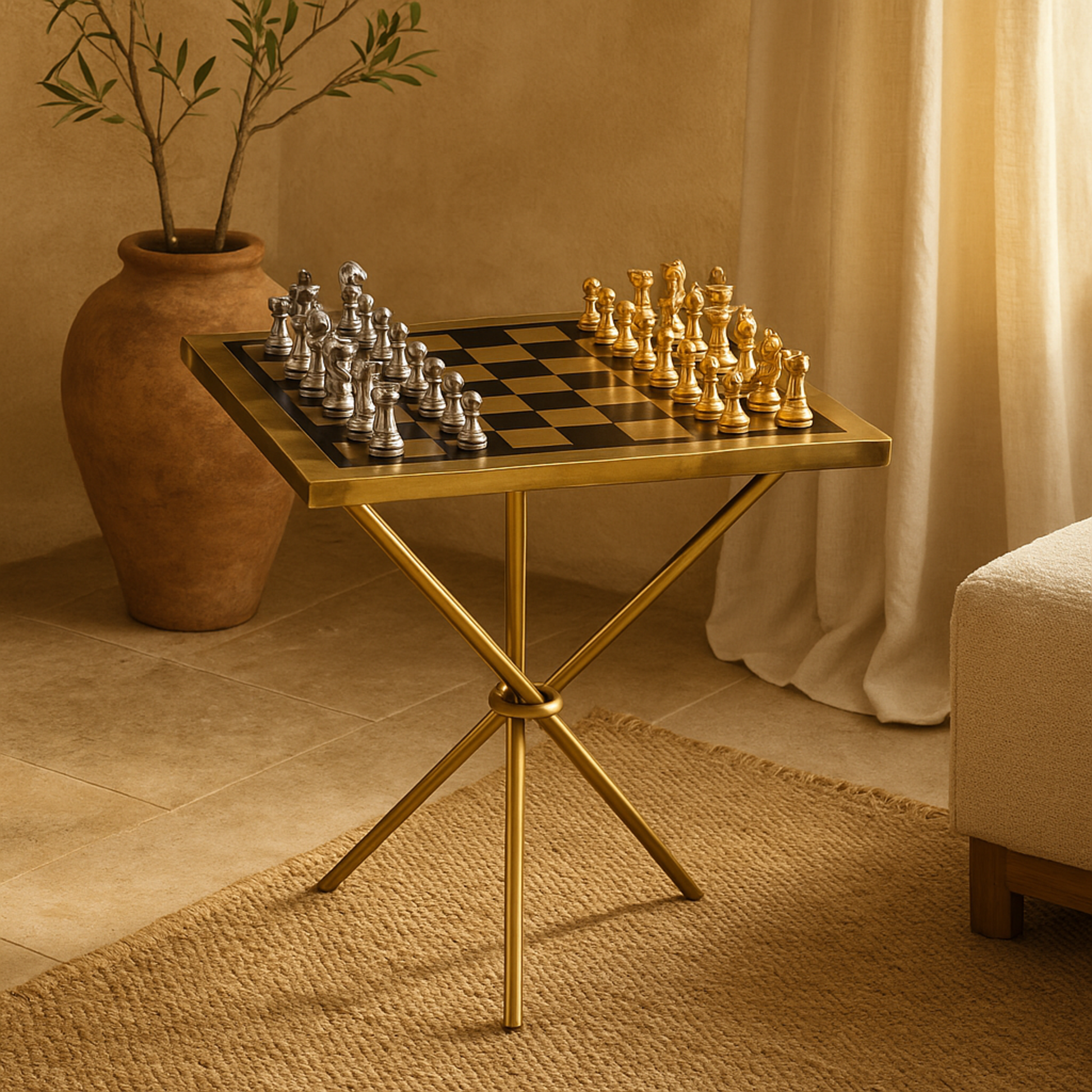 Chess Aluminum Metal Table Home Decor Game Set 22" x 22" x 25"