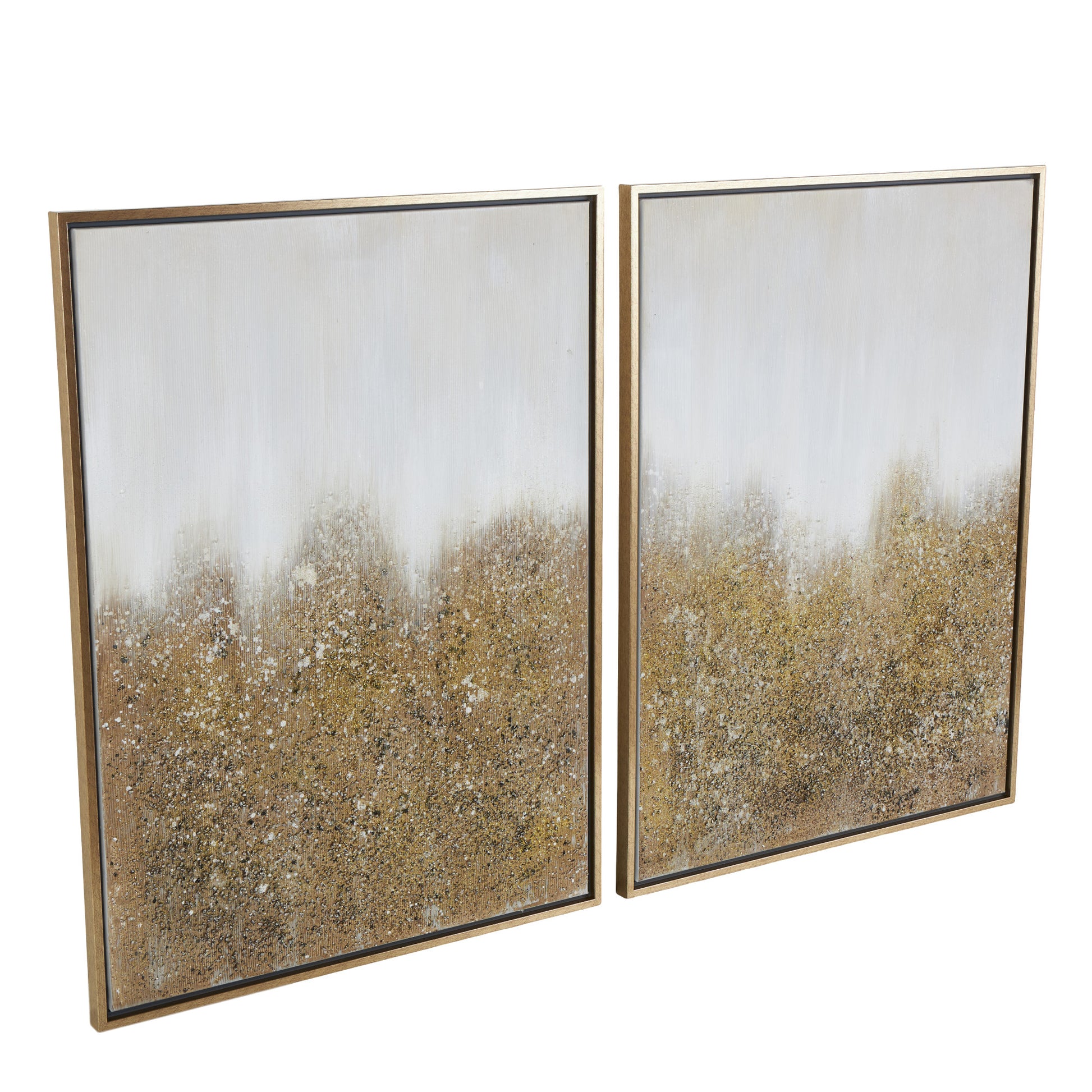 CosmoLiving by Cosmopolitan Set of 2 Abstract Gold Canvas Textured Splatter Living Room Framed Wall Art with Glitter Flakes