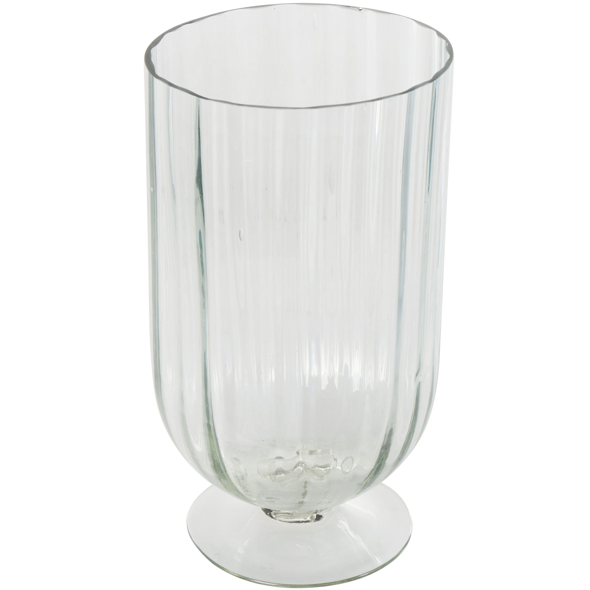 Glass Ribbed Fluted Decorative Candle Holder with Elevated Base 6" x 6" x 11"