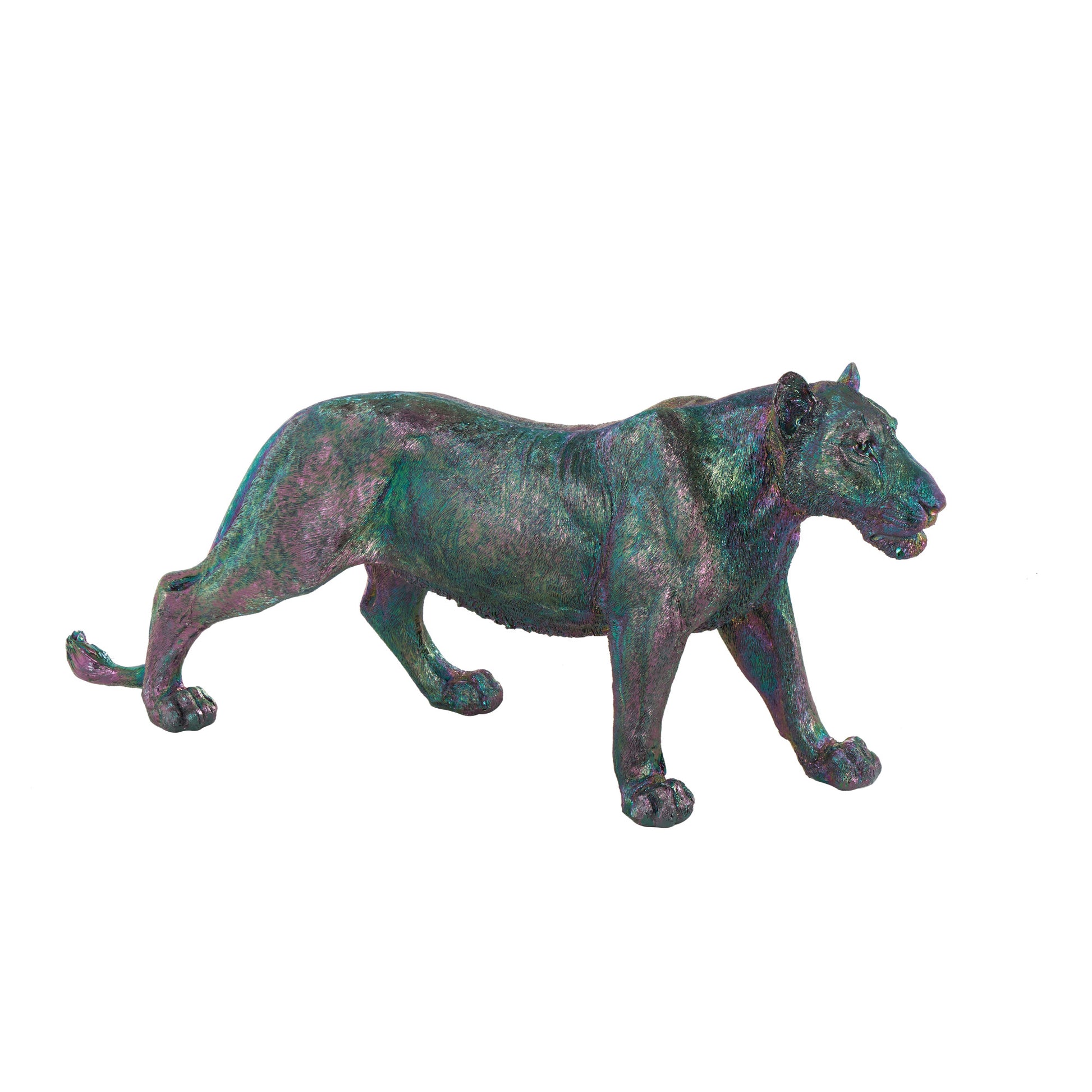 Leopard Multi Colored Resin Standing Decorative Sculpture with Rainbow Shimmer Finish