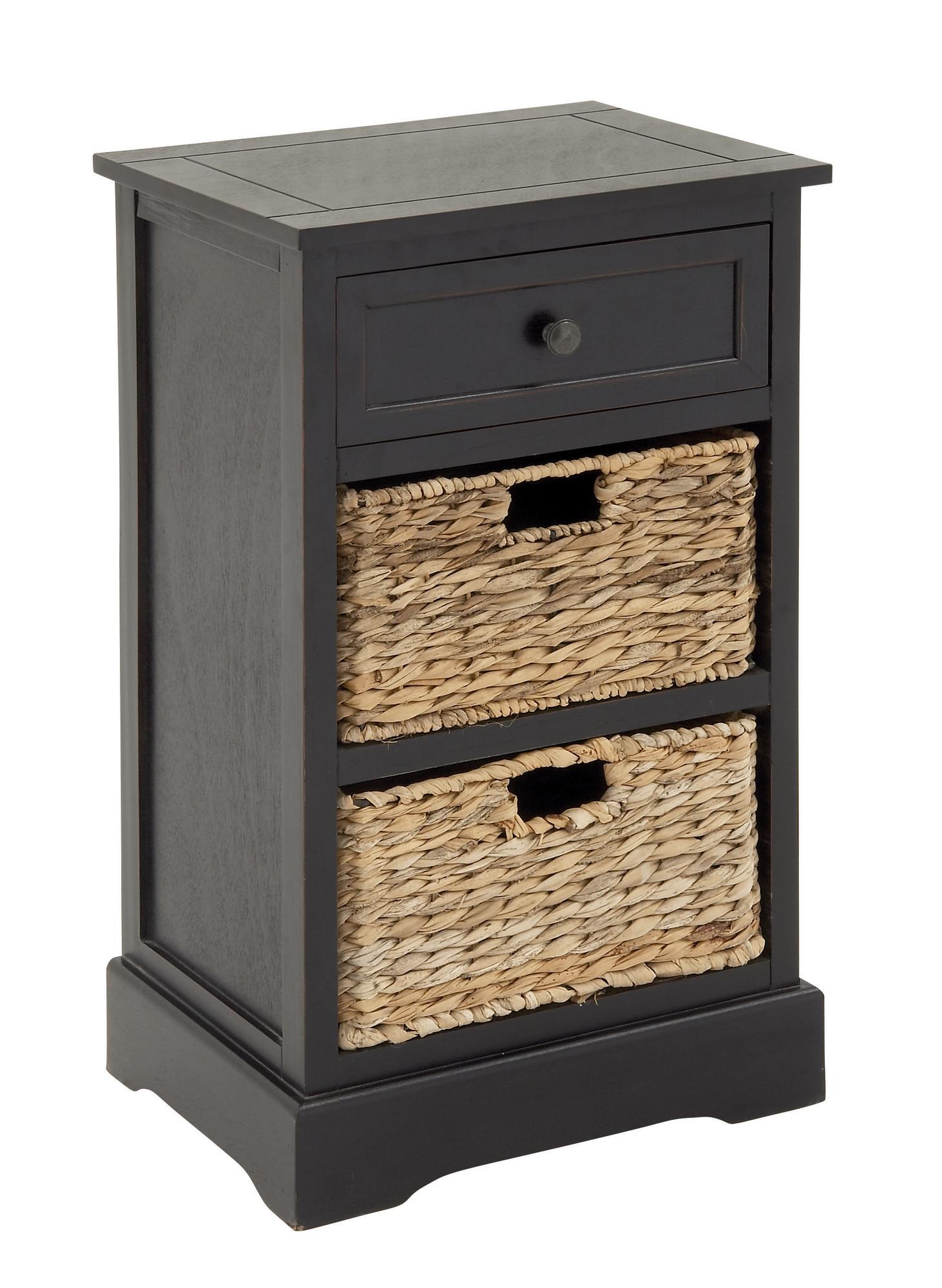 Wood 1 Drawer Room Storage Unit with 2 Wicker Basket Drawers 16" x 13" x 28"