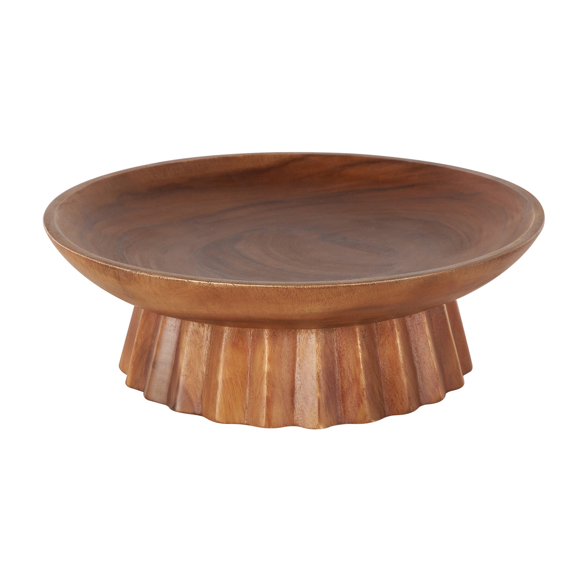 Brown Teak Wood Handmade Large Decorative Bowl with Concaved Elevated Base