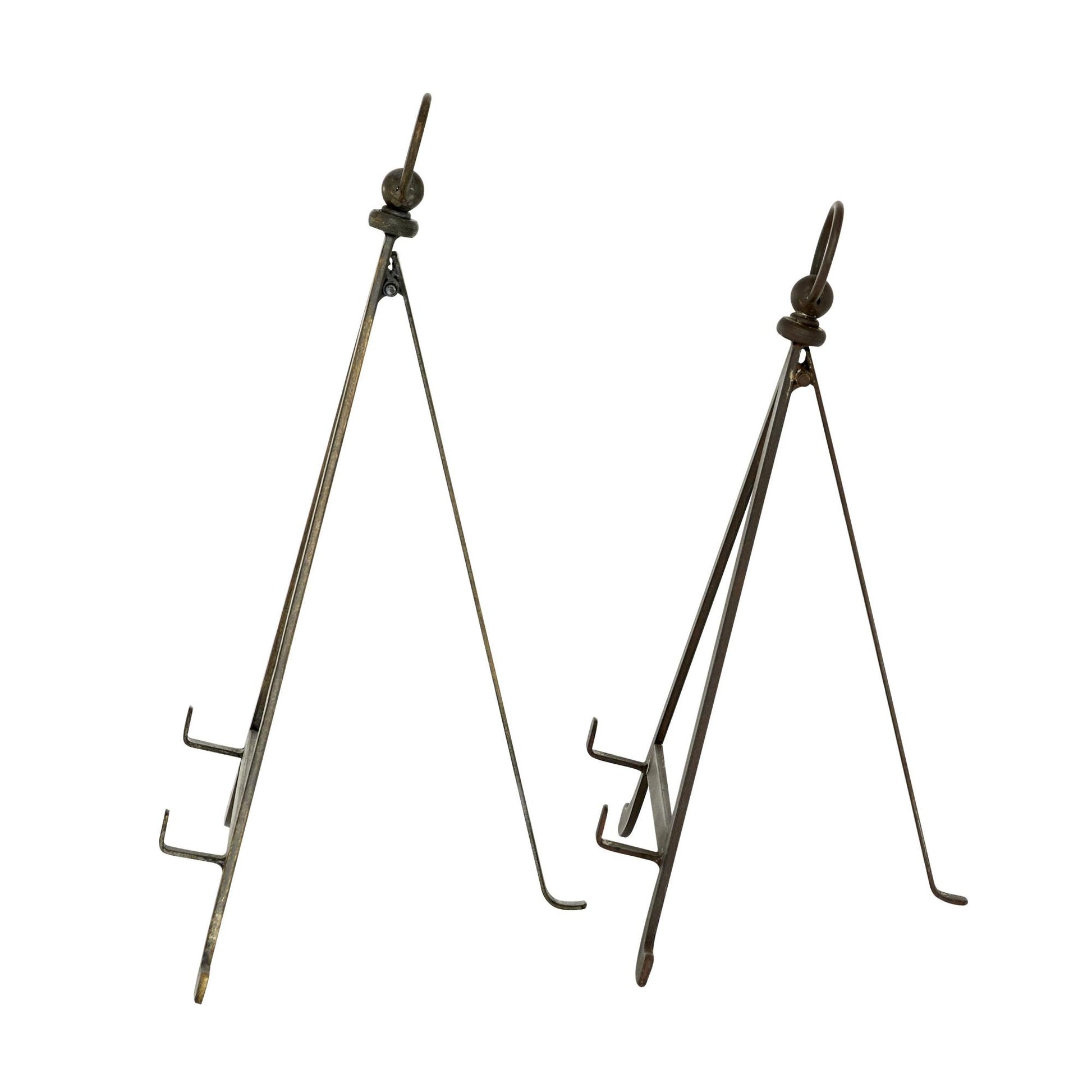 Set of 2 Bronze Metal Tabletop Triangle Display Easel with Foldable Stand