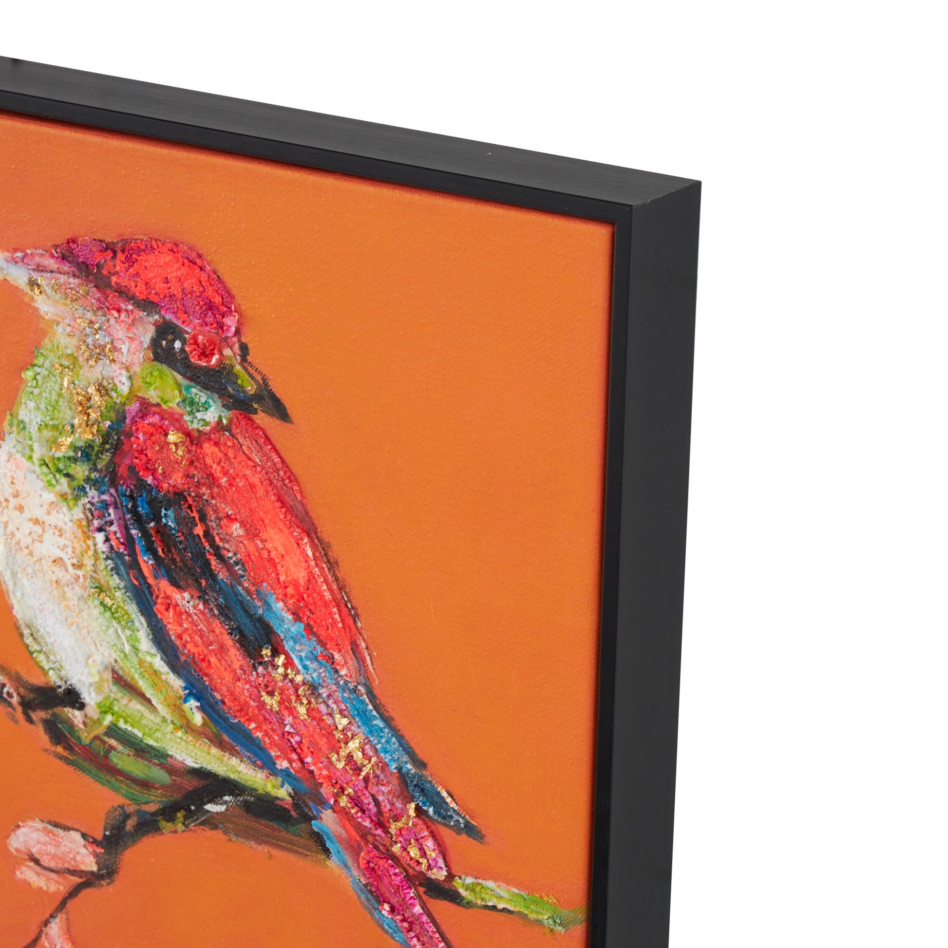 Set of 2 Bird Multi Colored Canvas Colorful Living Room Framed Wall Art with Black Frame and Gold Foil Accents