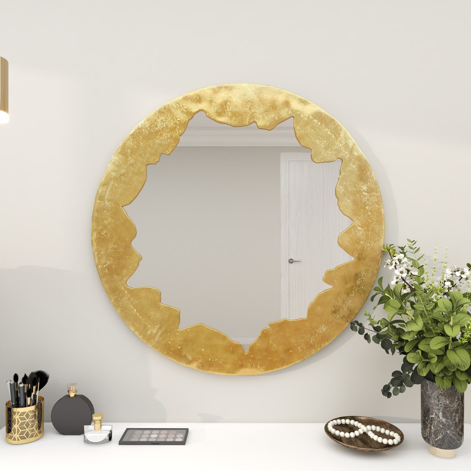 Abstract Gold Aluminum Metal Handmade Live Edge Room Wall Mirror