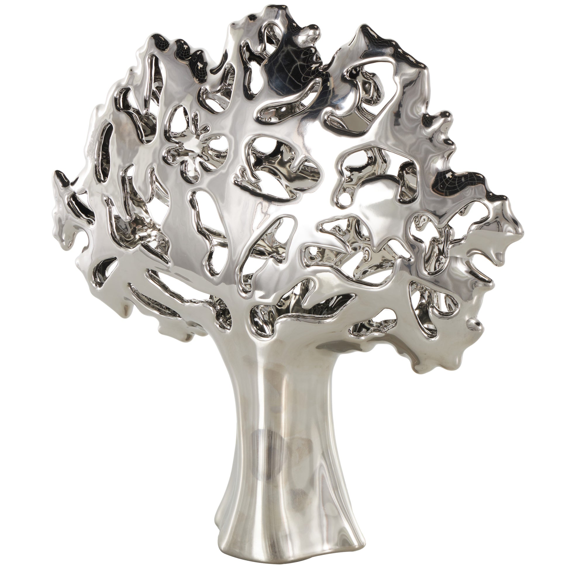Tree Ceramic Glossy Decorative Sculpture with Abstract Cutouts