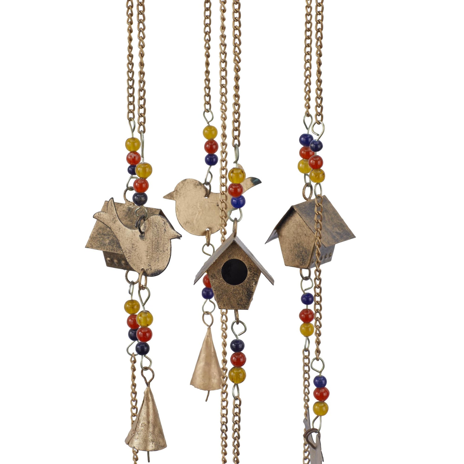 Bronze Metal Handmade Birdhouse Indoor Outdoor Windchime with Glass Beads and Bells