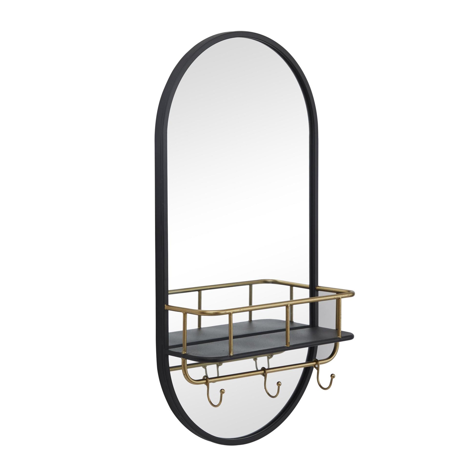 Black Metal Oval 1 Shelf Room Wall Mirror