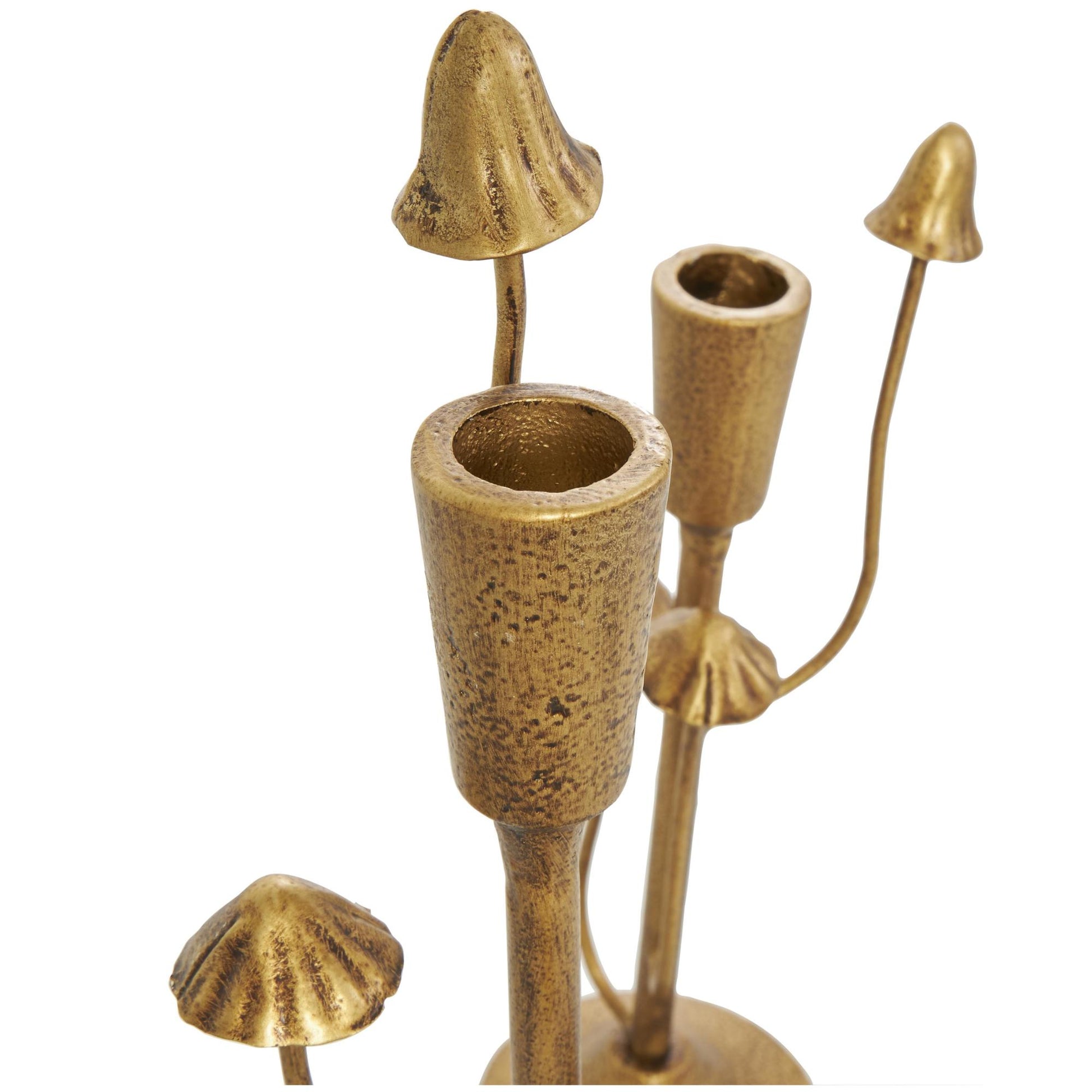 Set of 2 Abstract Gold Metal Mushroom Inspired Decorative Candle Holder