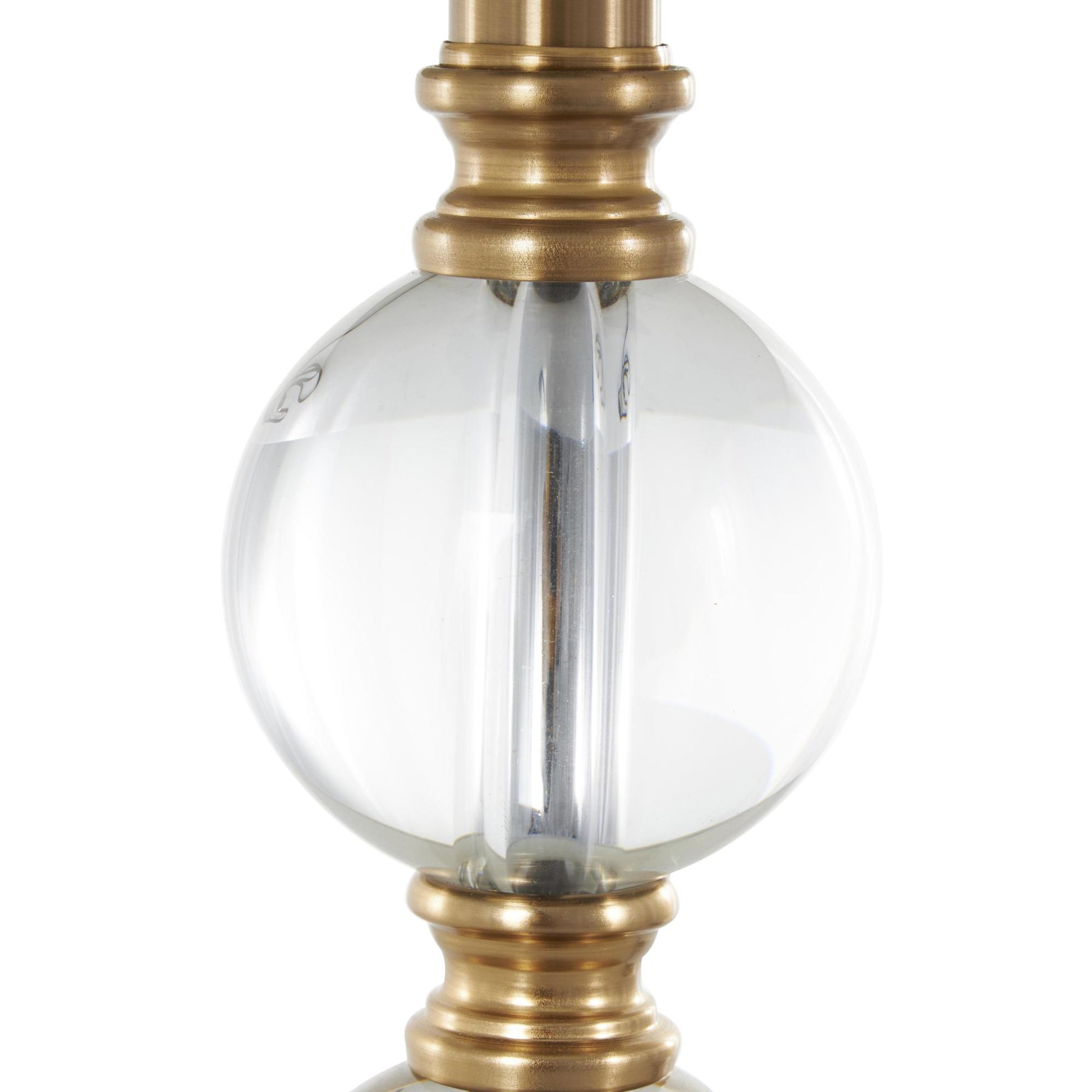 Clear Crystal Stacked Orbs Room Table Lamp with White Drum Shade and Gold Base