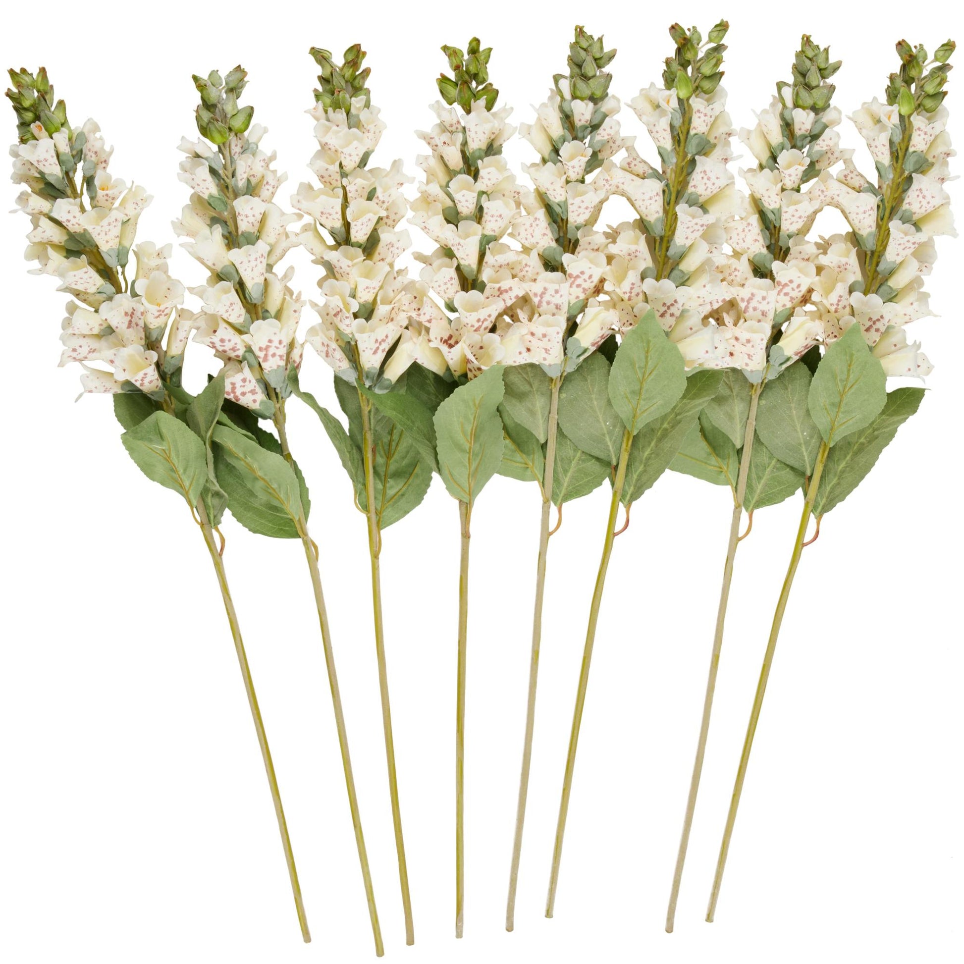 Set of 8 Foxglove White Faux Foliage Tall Indoor Outdoor Artificial Flower Stem