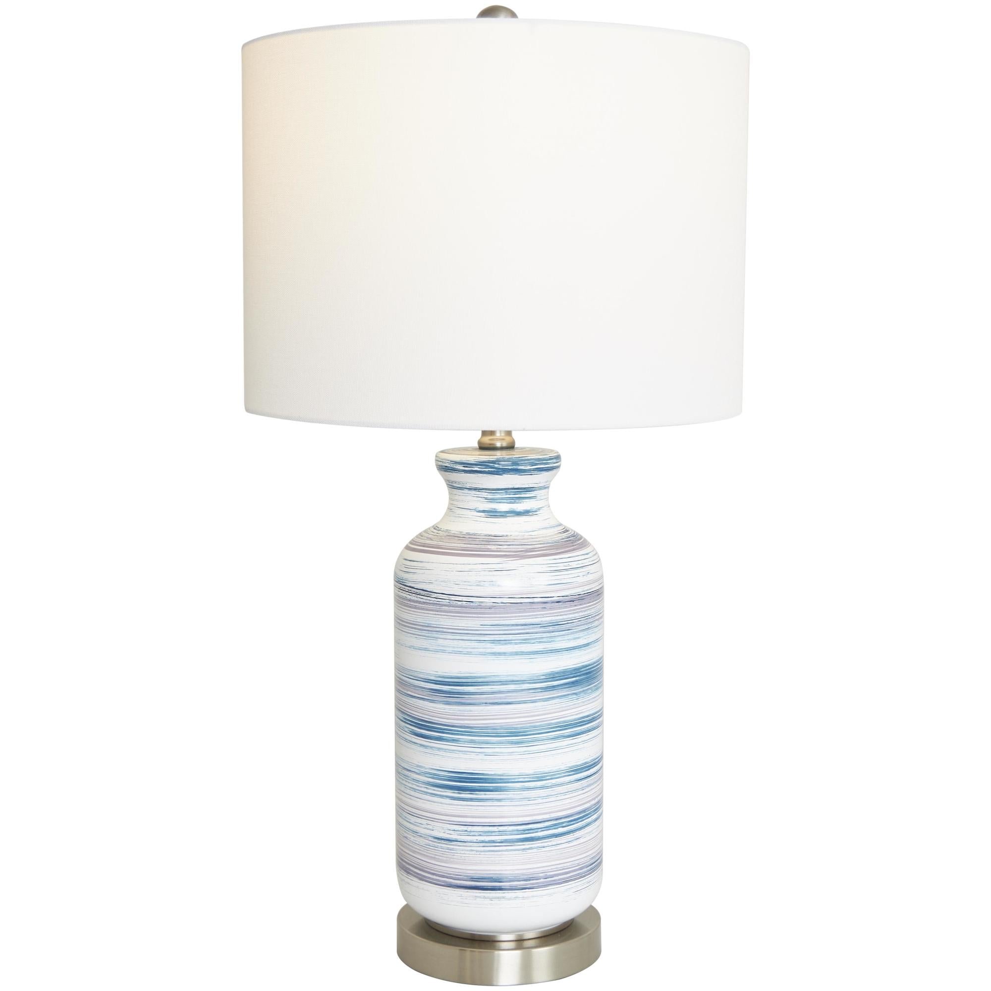 Abstract Blue Glass Striped Room Accent Lamp with Gold Base