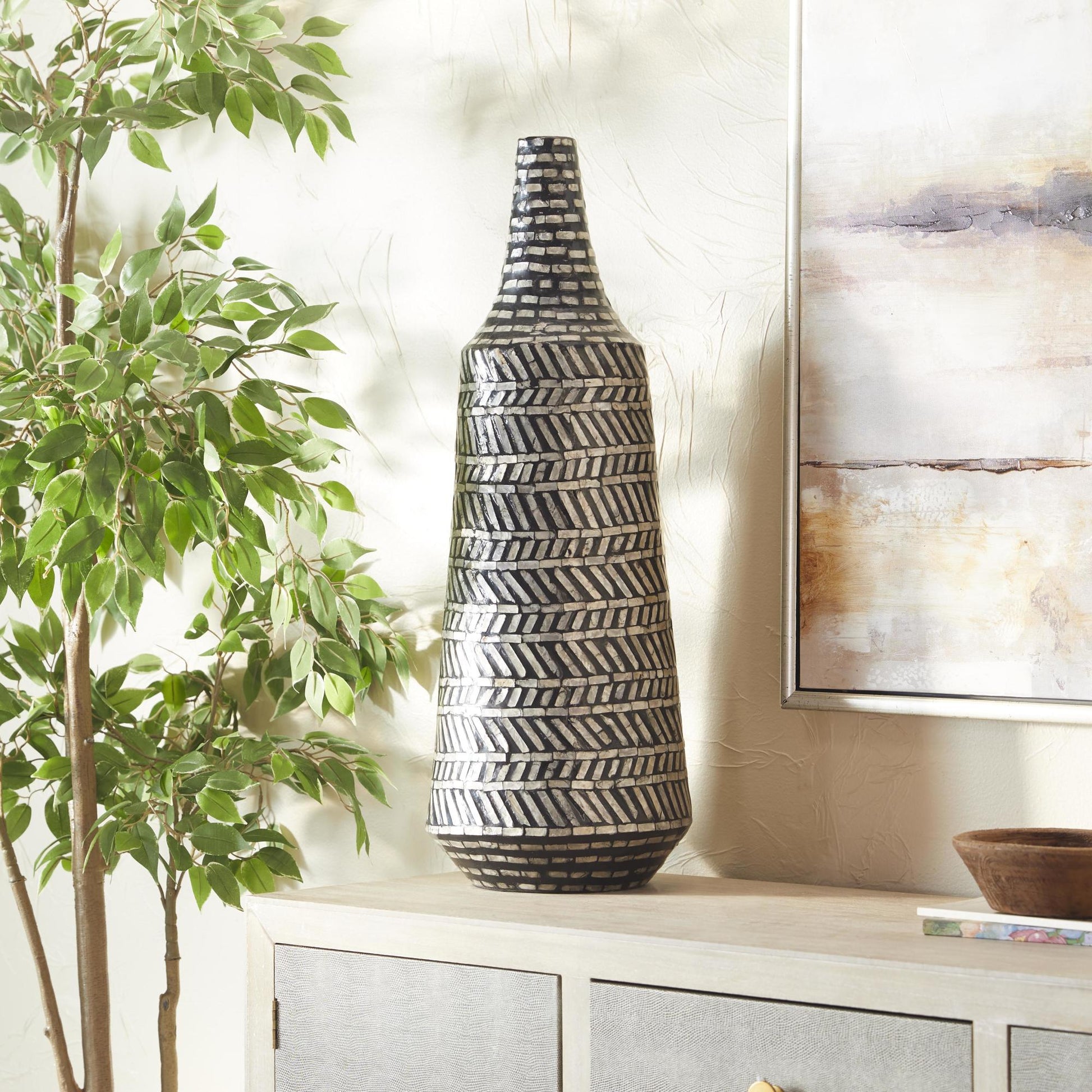 Tribal Black Mother of Pearl Shell Handmade Decorative Vase