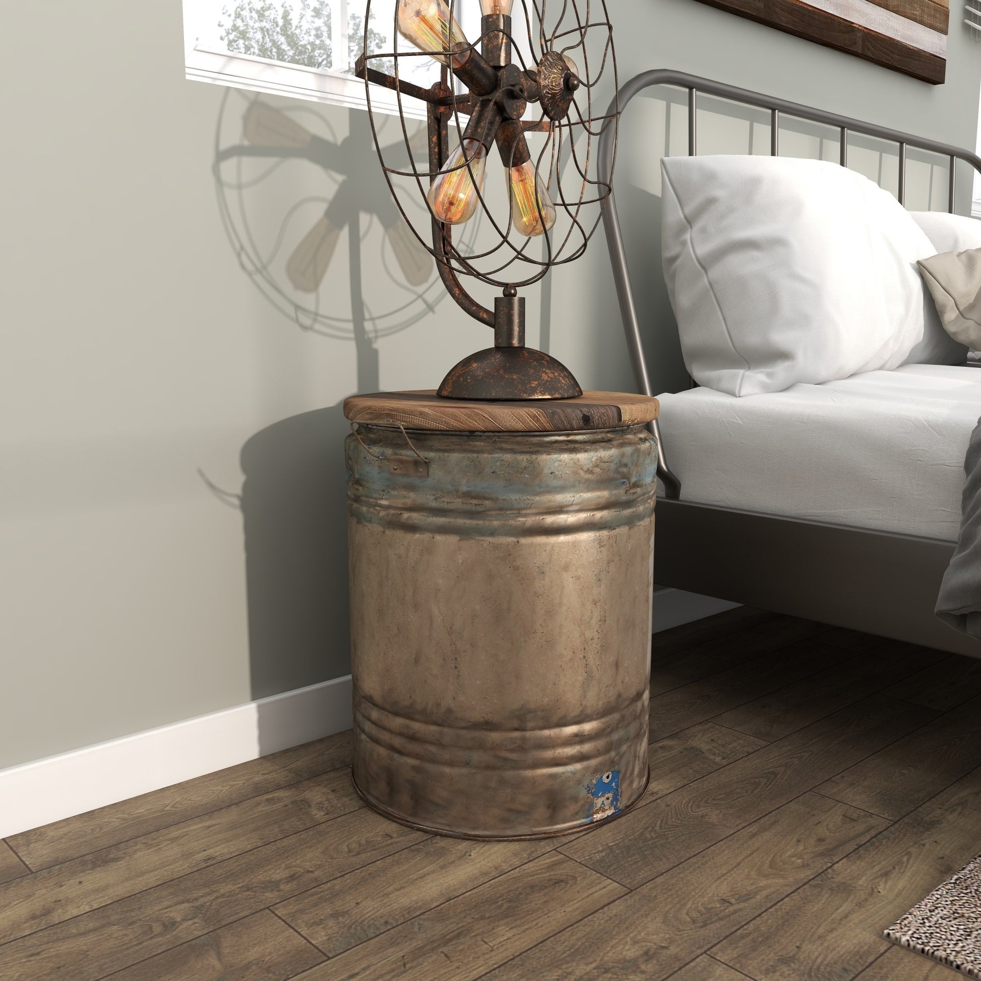 Gray Metal Side End Accent Table with Brown Wood Top