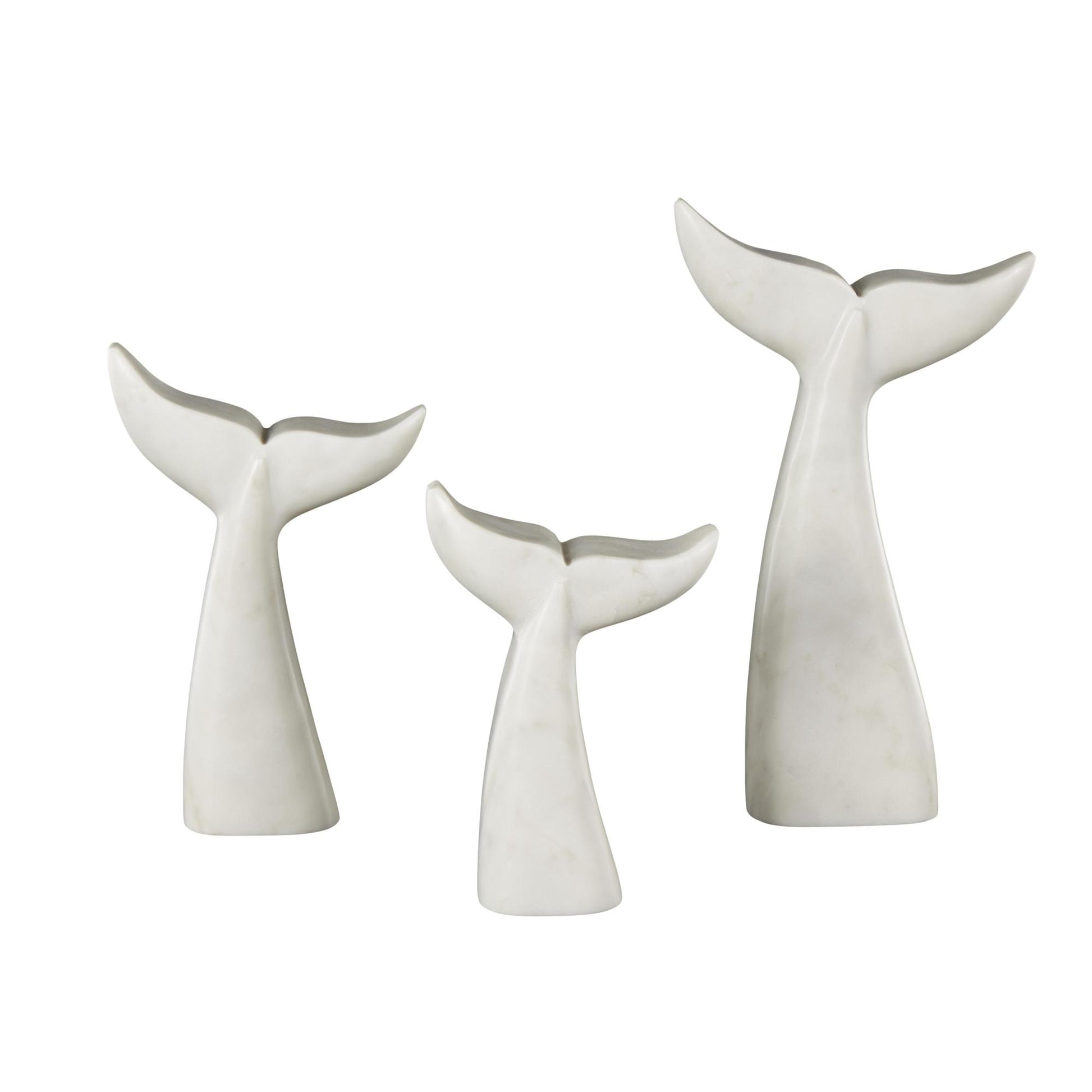 Set of 3 Whale Marble Tail Decorative Sculpture