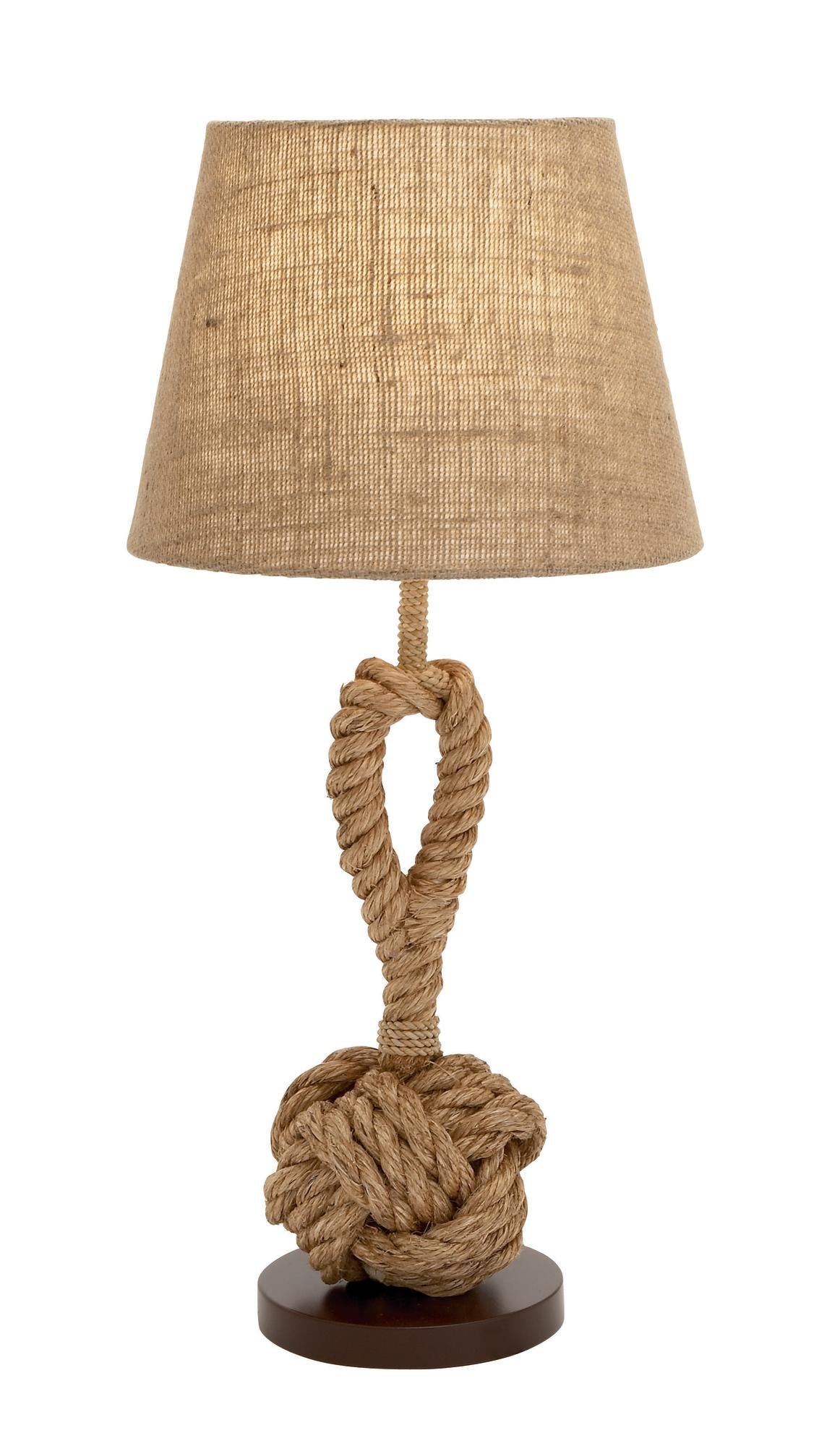Knot Brown Jute Rope Twisted Rope Room Table Lamp with Linen Shade
