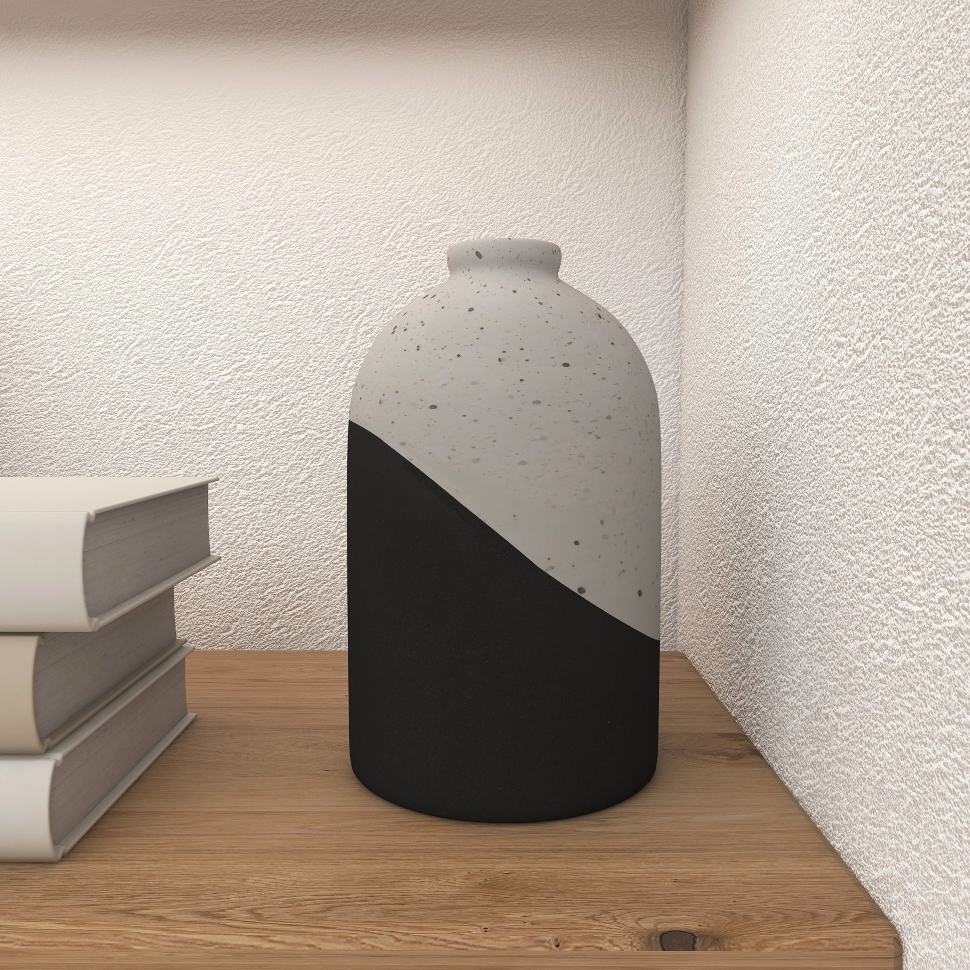 Black Ceramic Color Block Speckled Decorative Vase with White Top
