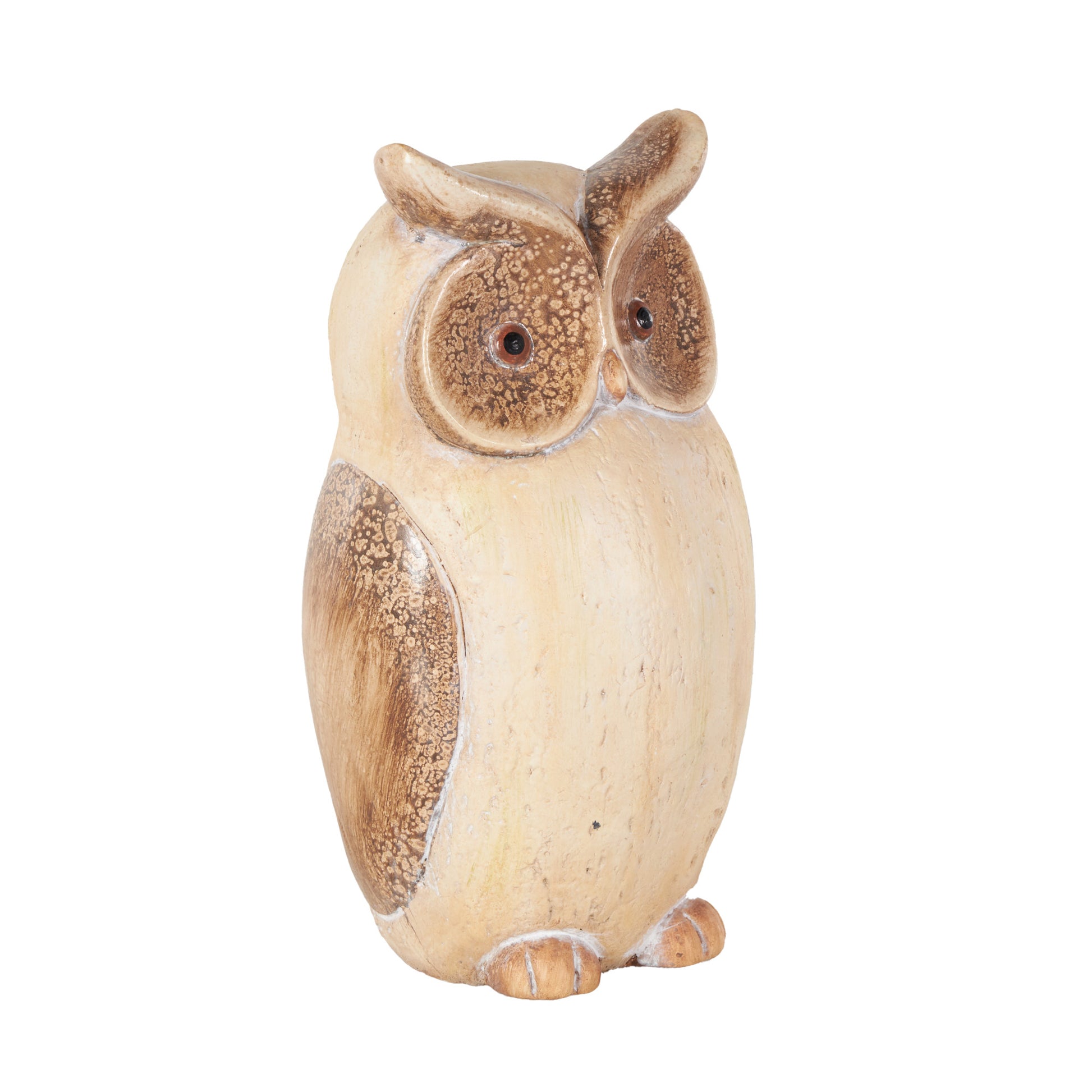 Owl Cream Magnesium Oxide Decorative Garden Sculpture with Brown Accents