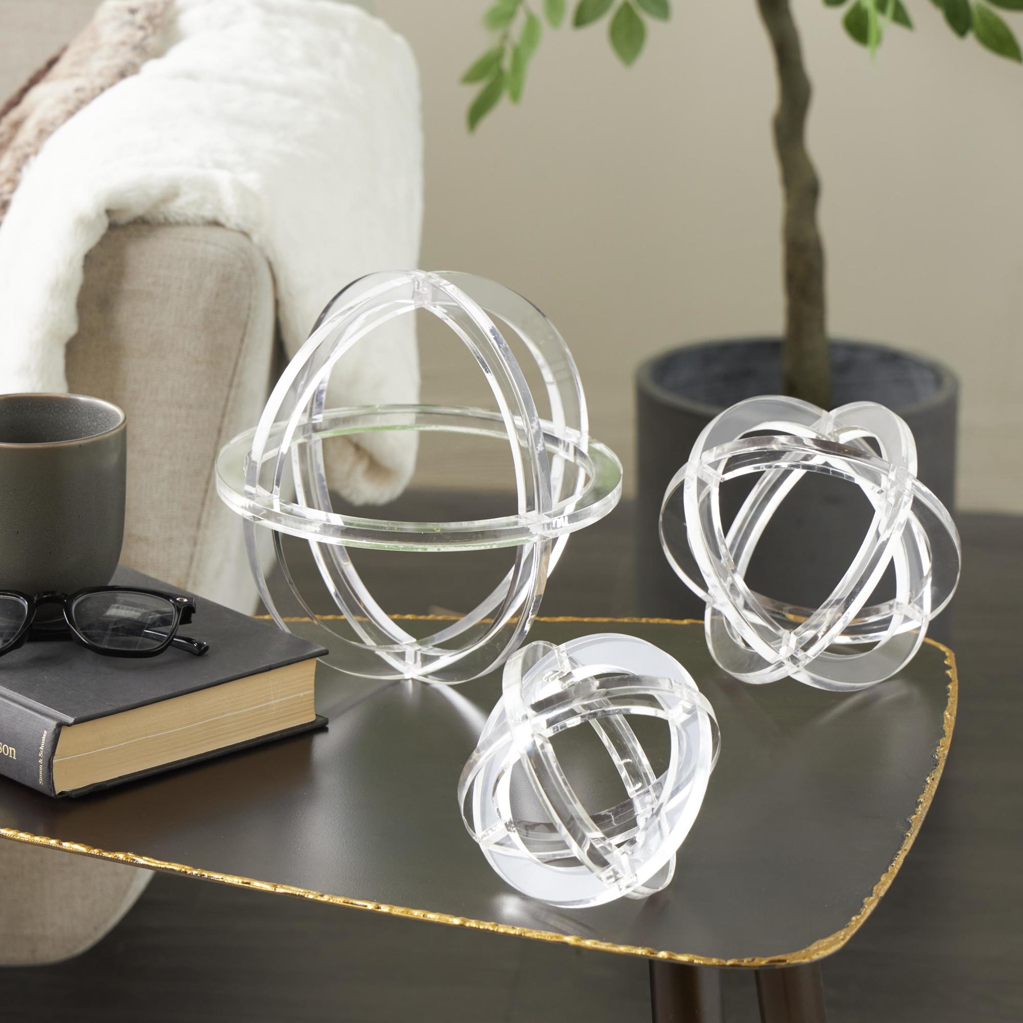 Set of 3 Geometric Clear Acrylic Plastic Delicate Decorative Sculpture