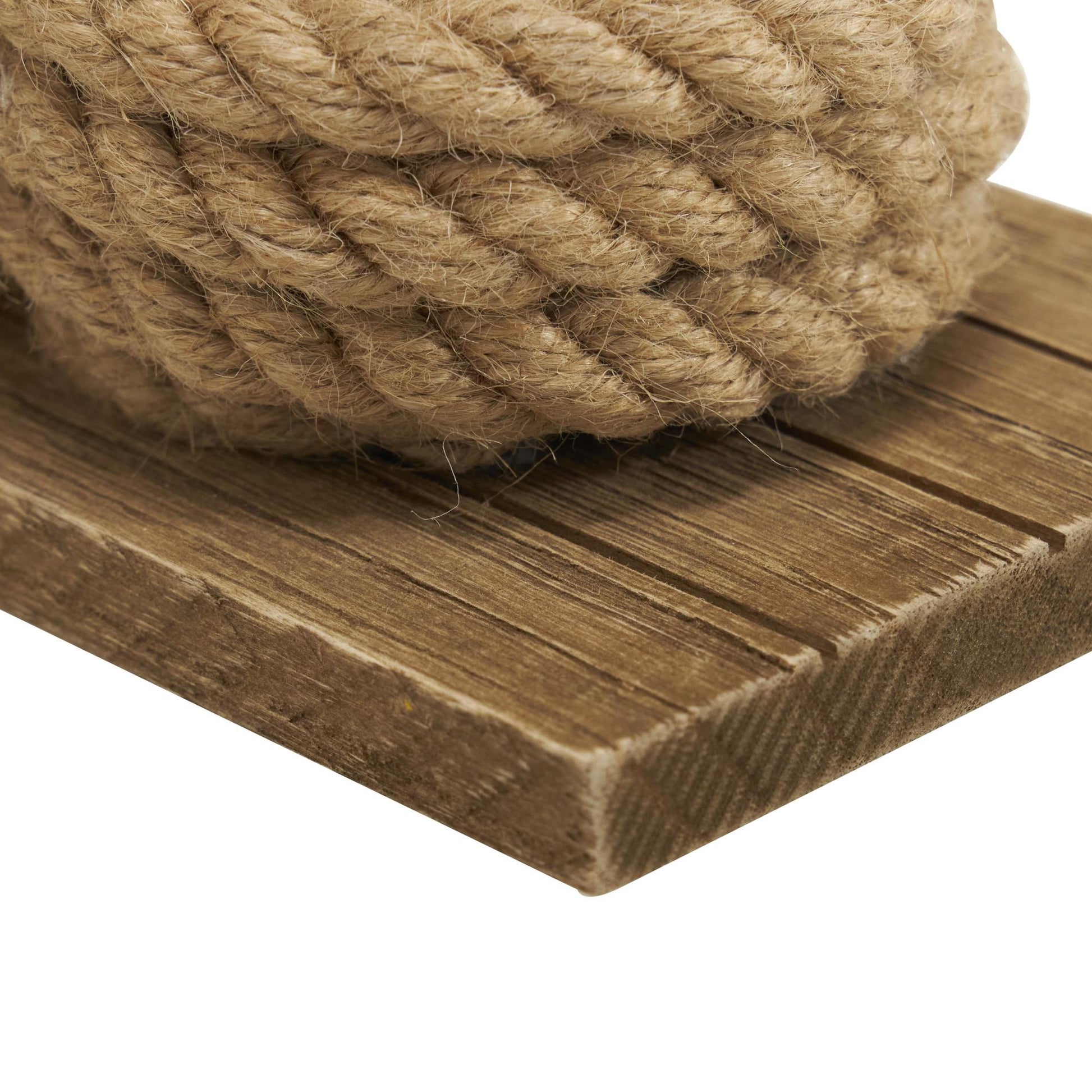 Set of 2 Knot Brown Wood Rope Decorative Bookends with Distressed L-Shaped Stands