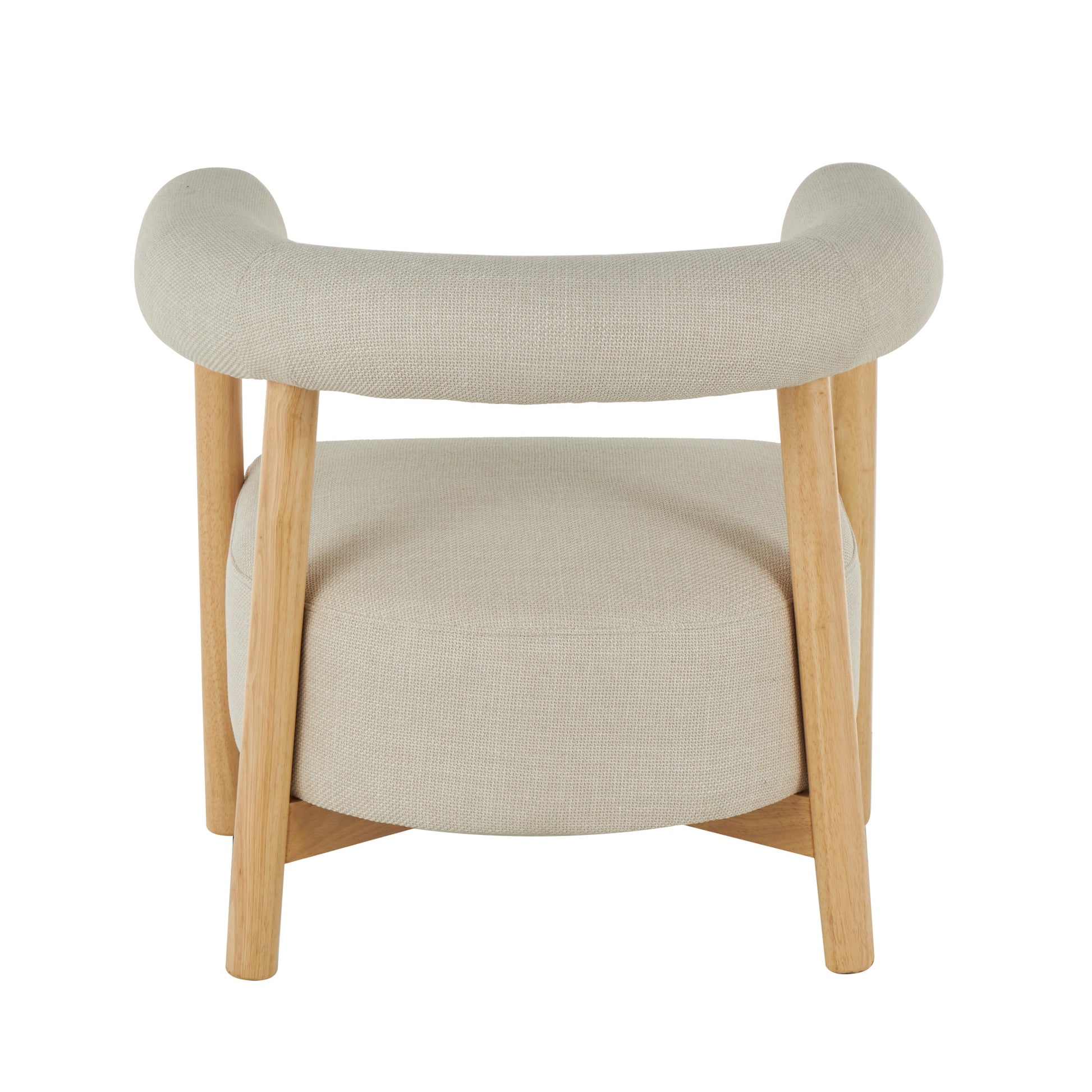 Beige Polyester Curved Back Mid Century Modern Round Boucle Living Room Accent Chair with Wood Frame