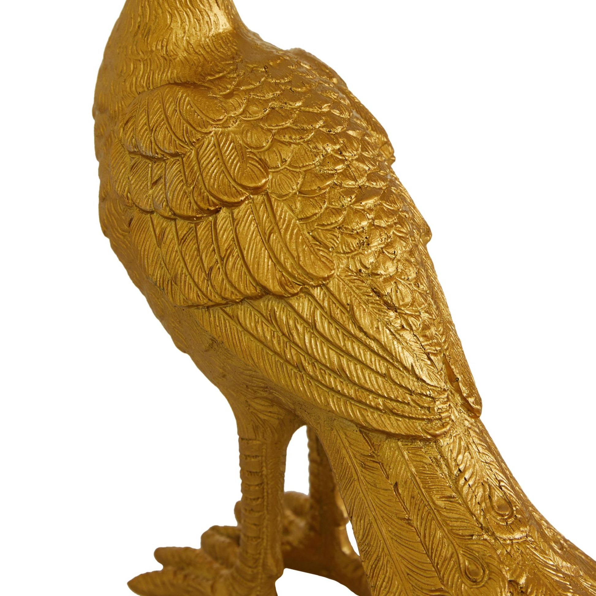 Set of 2 Peacock Gold Polyresin Decorative Sculpture