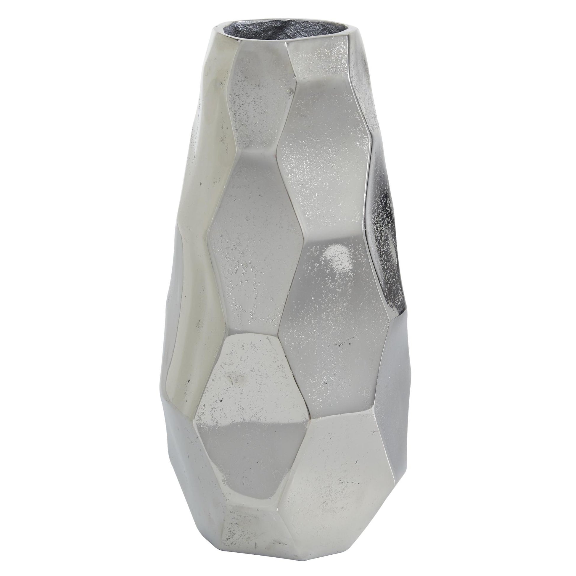 Geometric Silver Aluminum Metal Decorative Vase