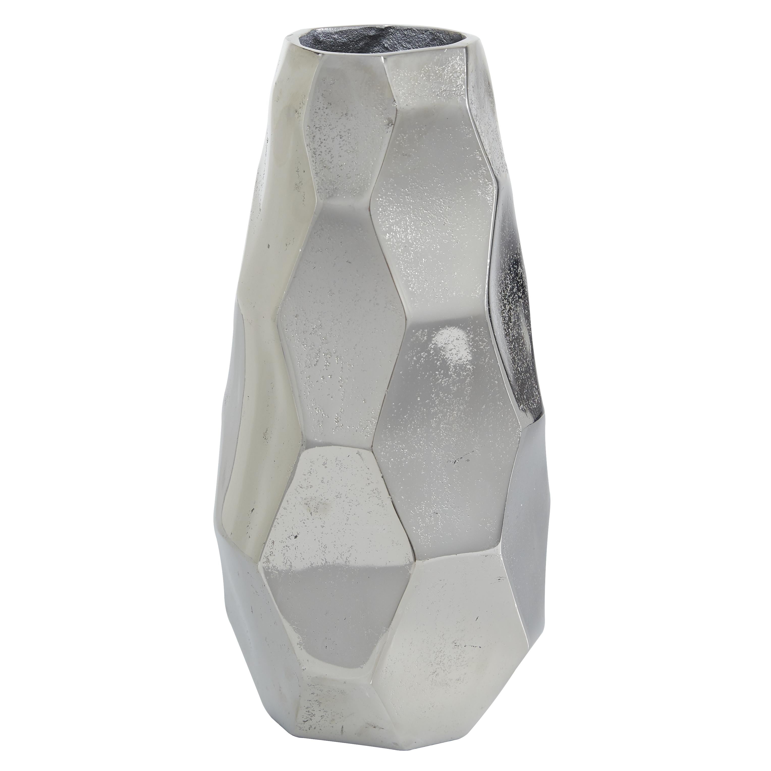 Geometric Silver Aluminum Metal Decorative Vase