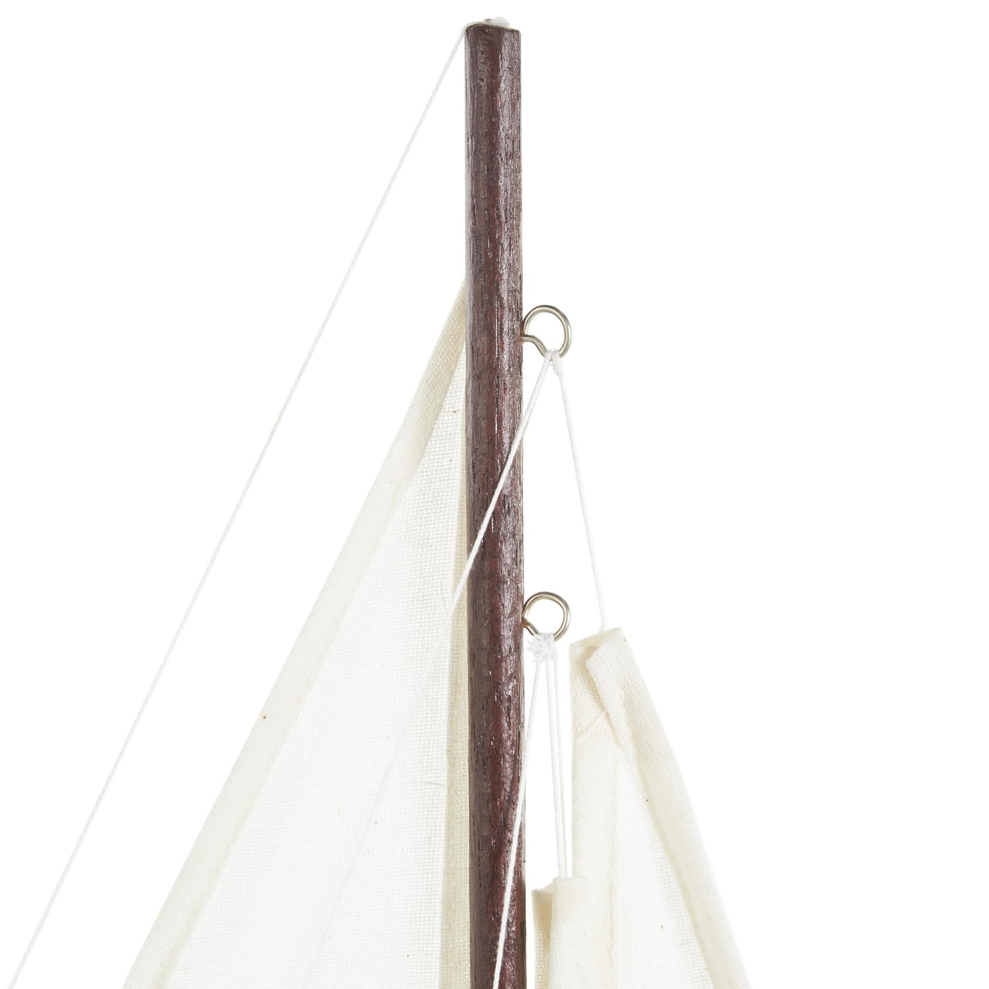 Sail Boat White Wood Distressed Decorative Sculpture with Brown Wood and Beaded Accents