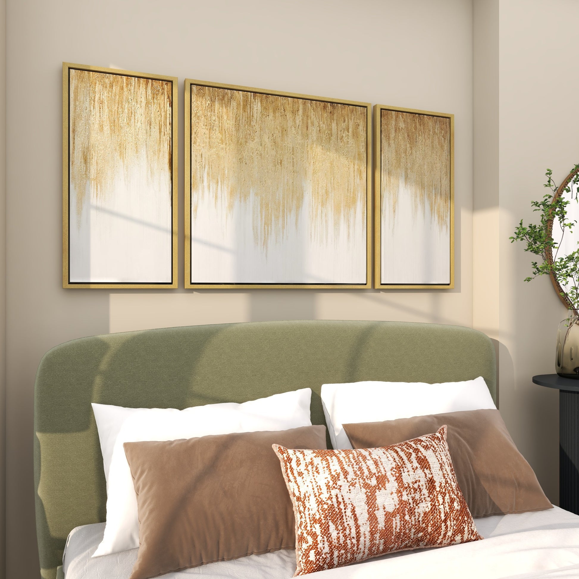 Set of 3 Geode Gold Canvas Ombre Living Room Framed Wall Art with Gold Frame