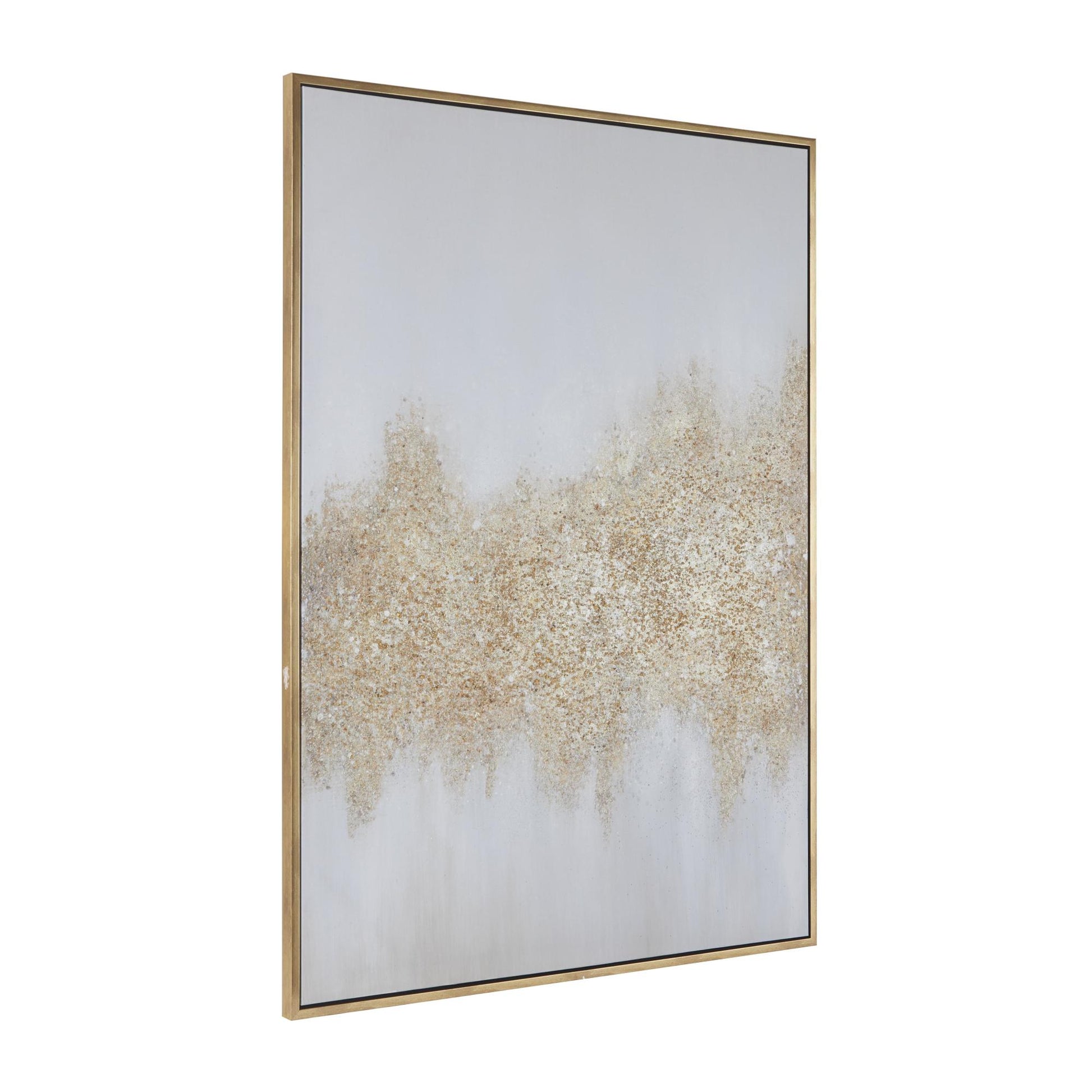 Geode Gold Canvas Glitter Flakes Living Room Framed Wall Art with Gold Frame