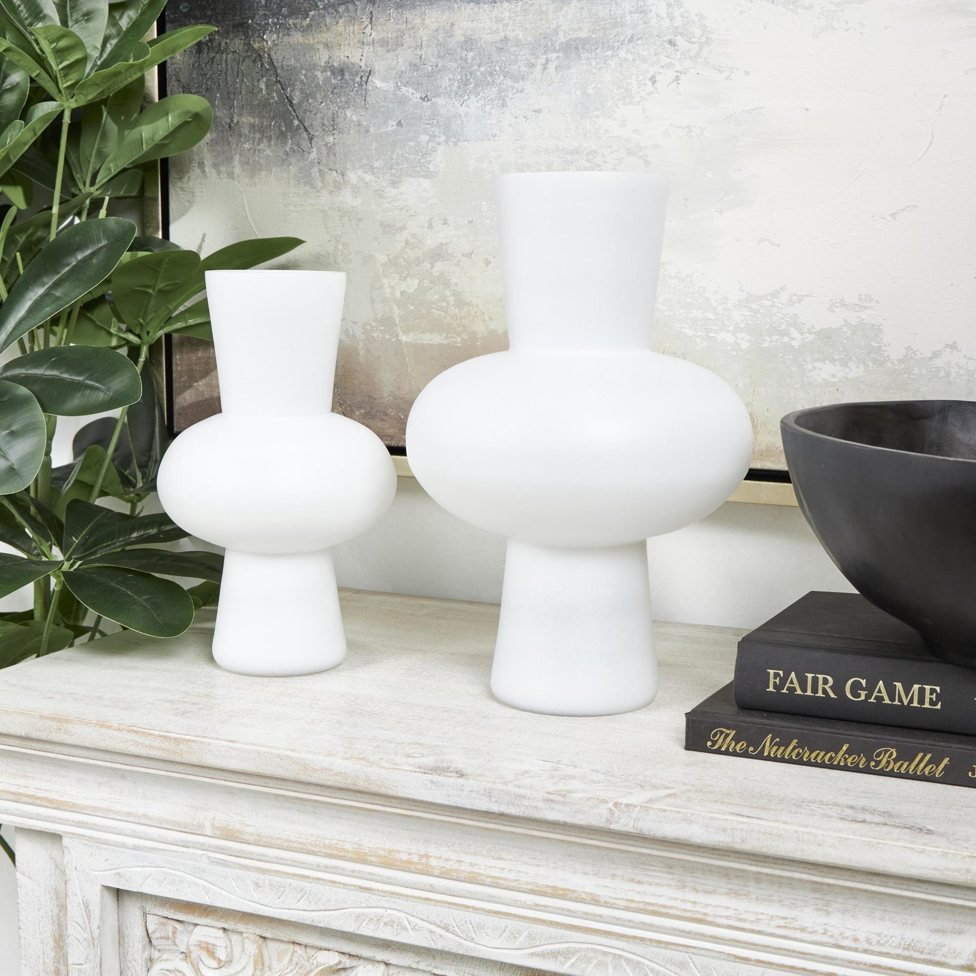 Set of 2 Glass Trumpet Decorative Vase with Wide Rounded Center