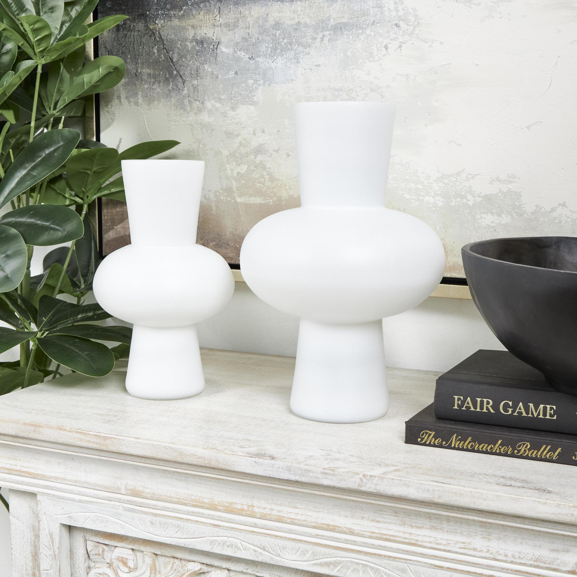 Set of 2 Glass Trumpet Decorative Vase with Wide Rounded Center