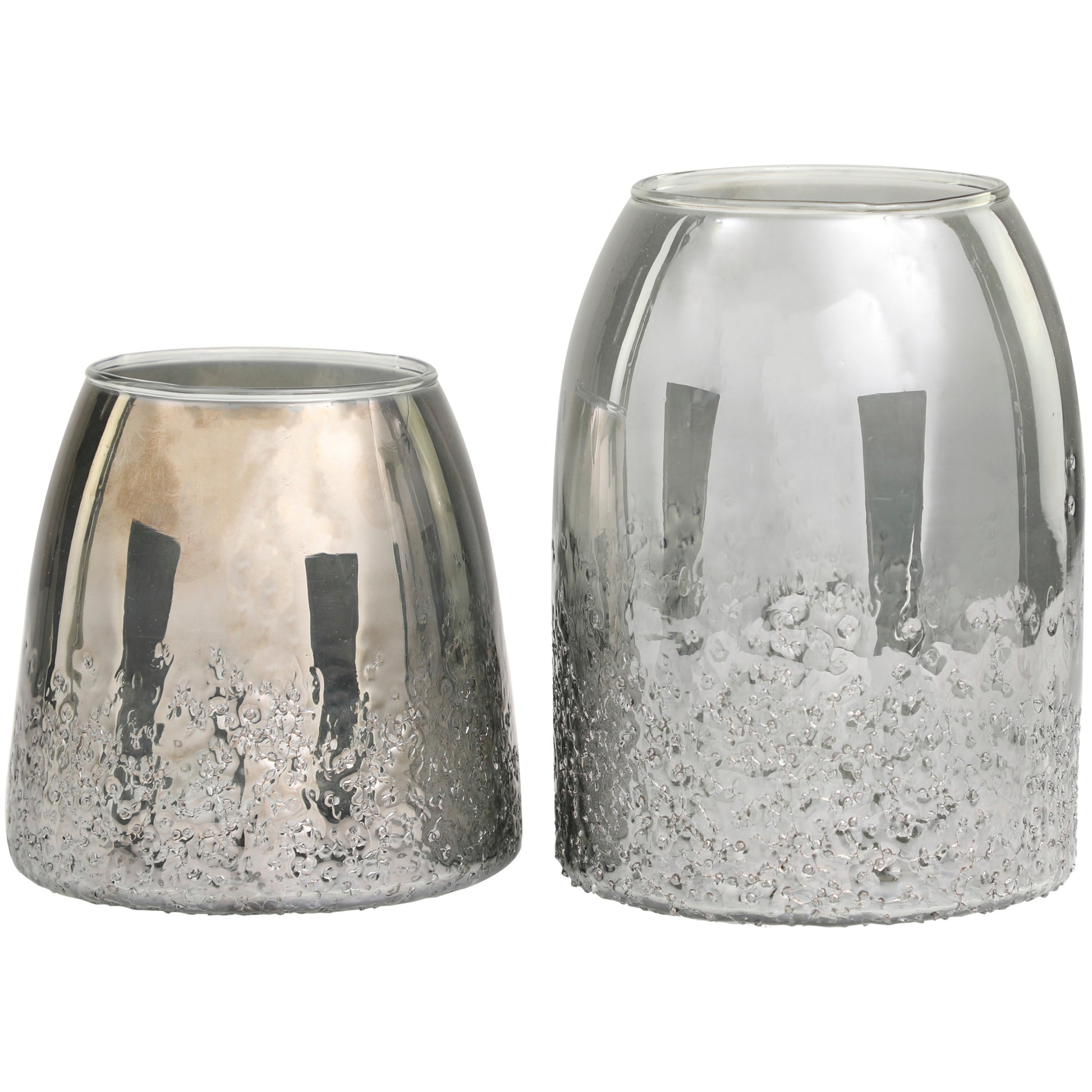Set of 2 Gray Glass Textured Decorative Vase