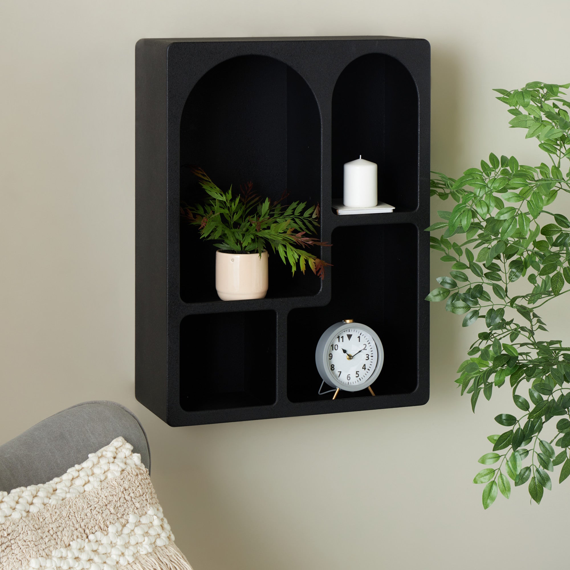 Geometric Wooden Arched 4 Shelf Room Wall Shelf with Block Shapes