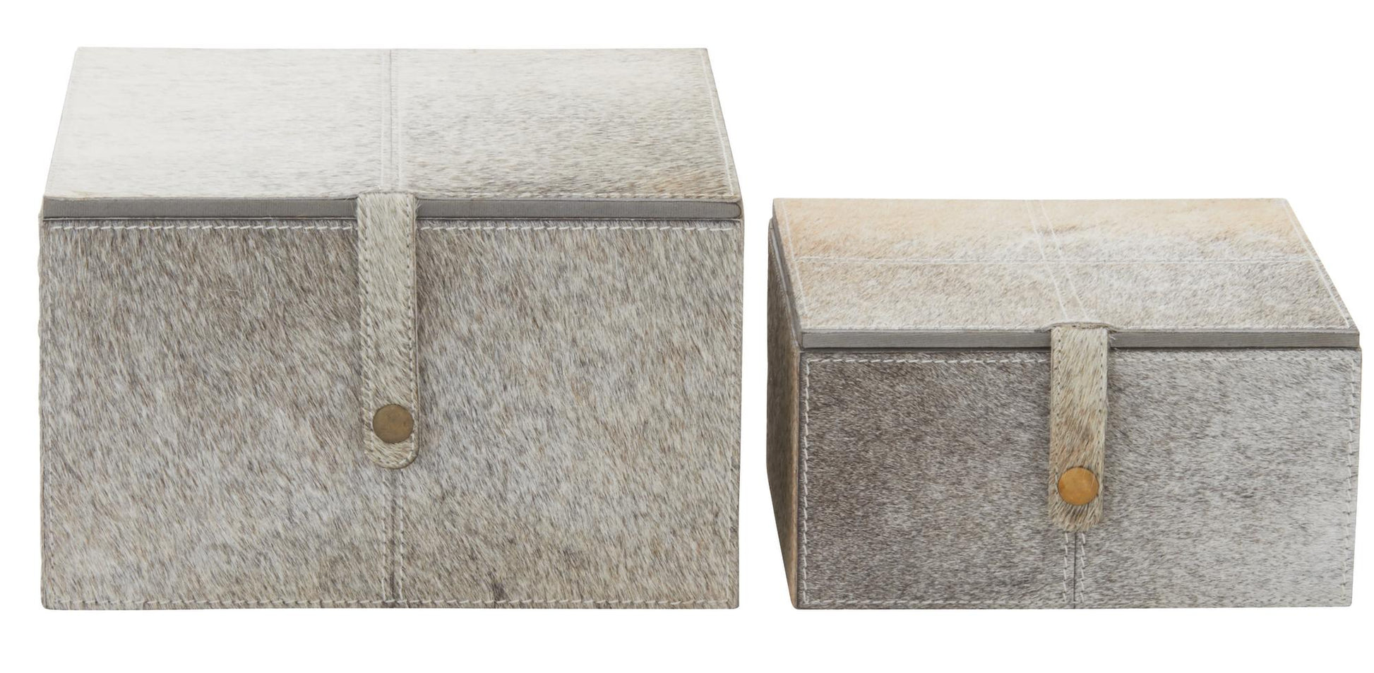Set of 2 Leather Handmade Storage Decorative Box with Snap Front Closure and Detailed Stitching