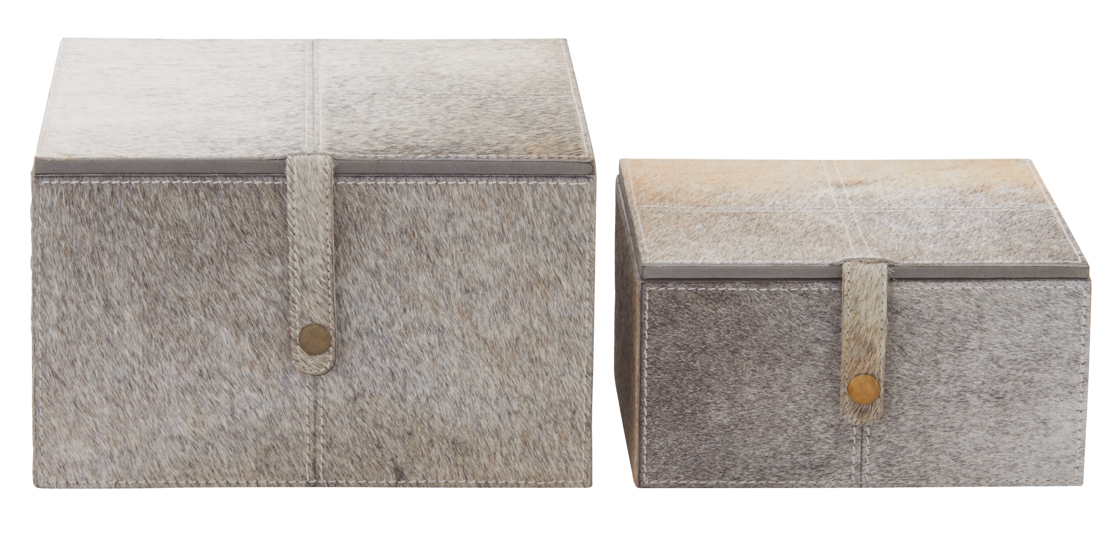 Set of 2 Leather Handmade Storage Decorative Box with Snap Front Closure and Detailed Stitching