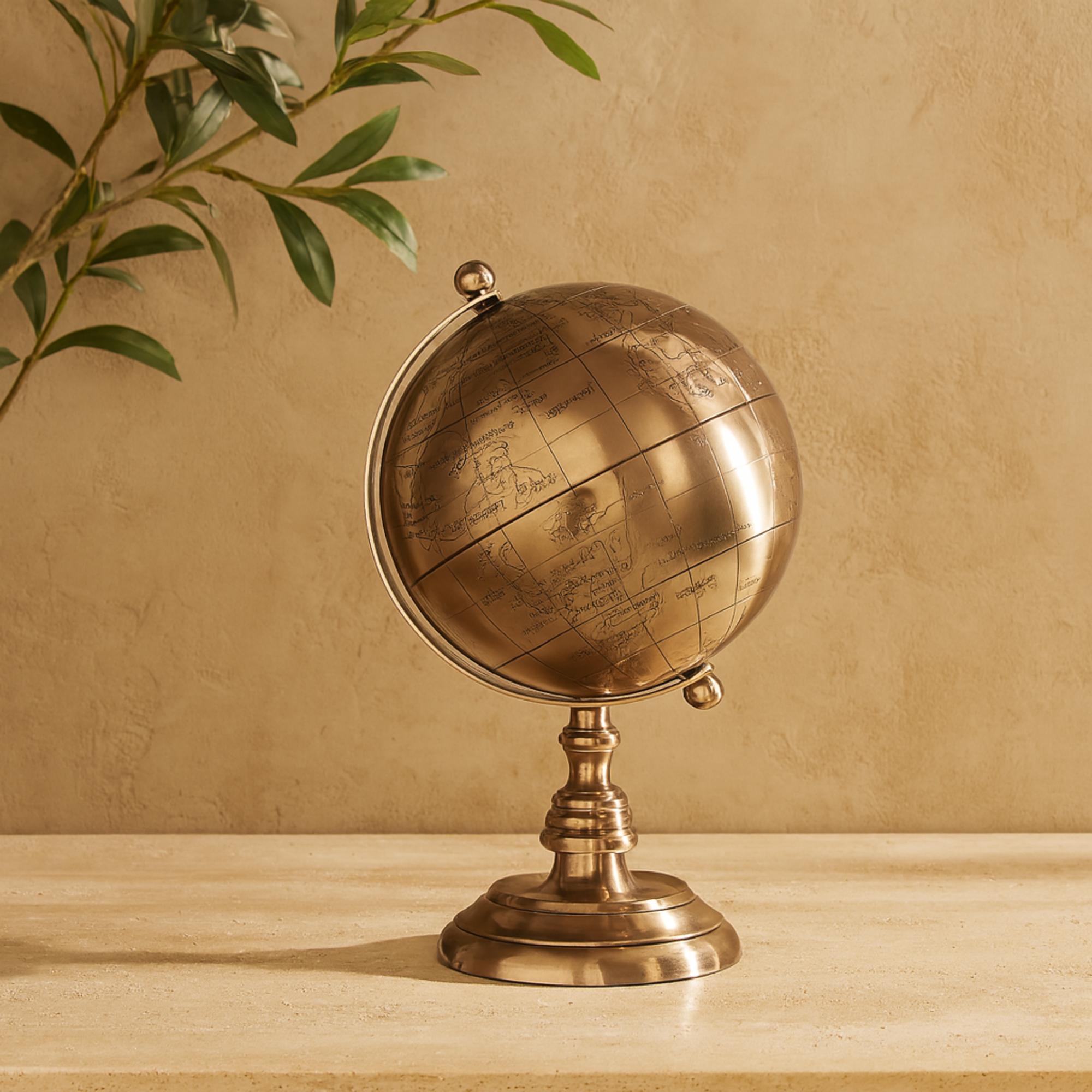 World Map Rose Gold Aluminum Metal Educational/Geographic Earth Globe