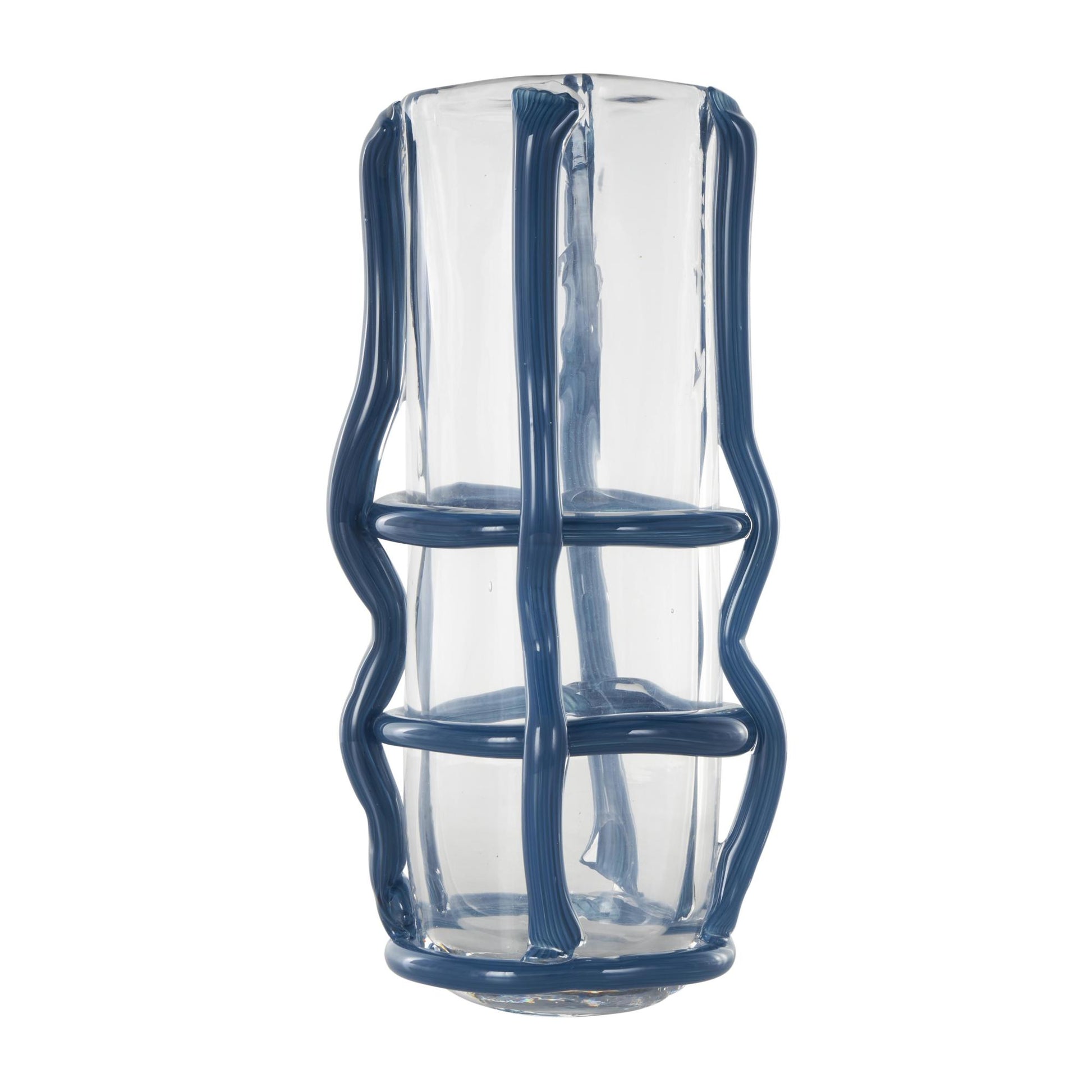 Recycled Glass Handmade Tall Decorative Vase with Black Glass Framing 5" x 5" x 12"
