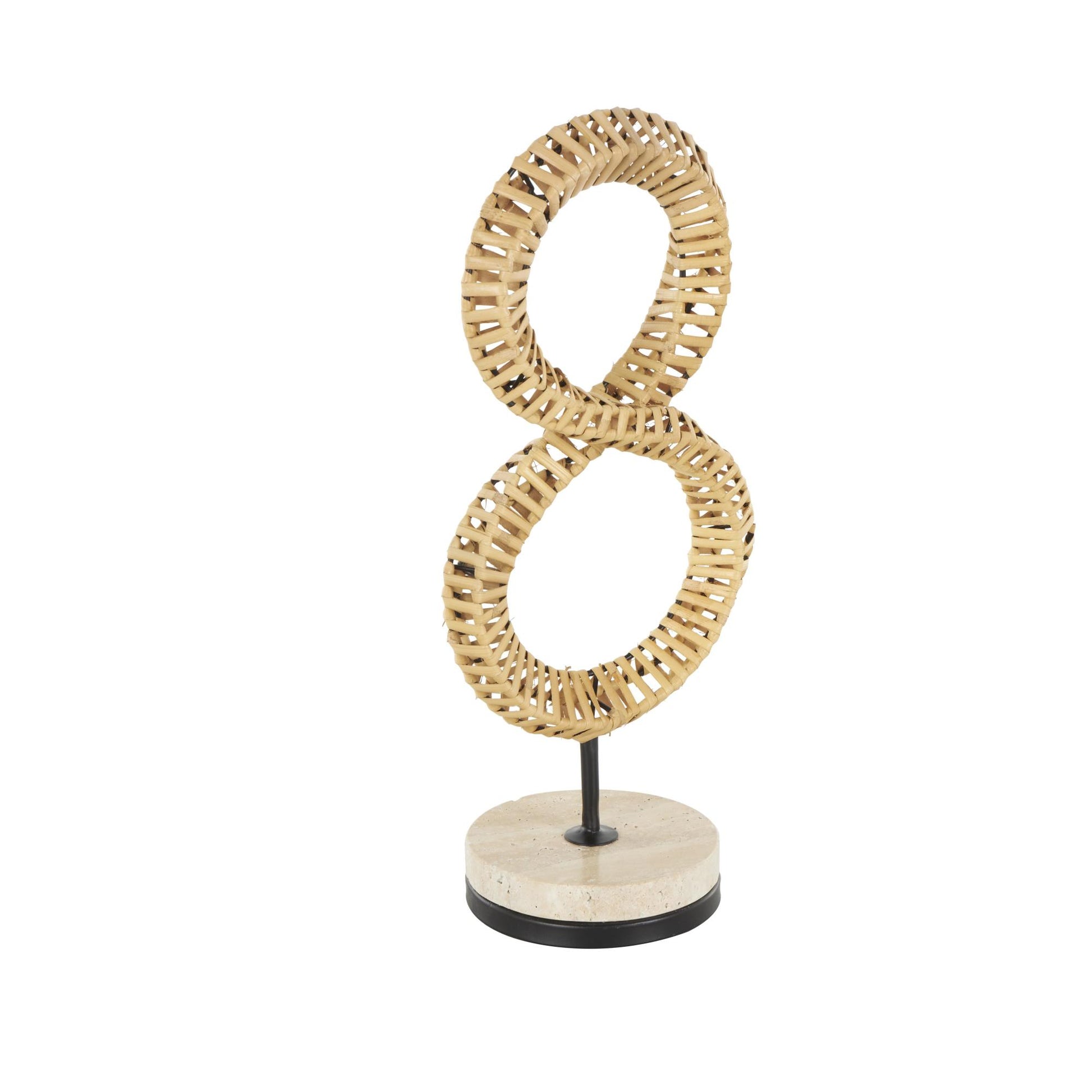 Abstract Brown Rattan Handmade Decorative Sculpture with White Marble Base