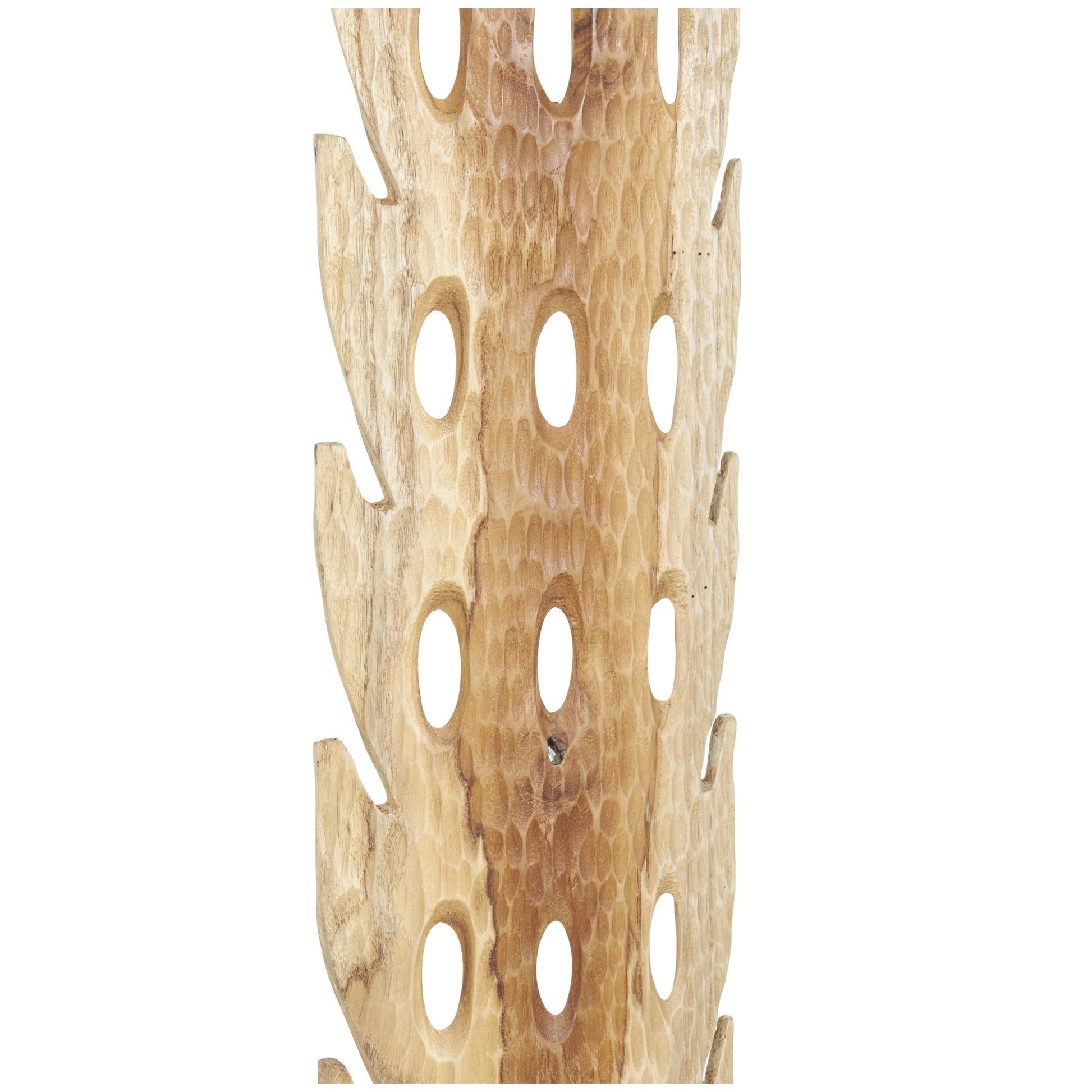 Abstract Brown Teak Wood Handmade Tall Floor Cutout Post Decorative Sculpture with Live Edge Base