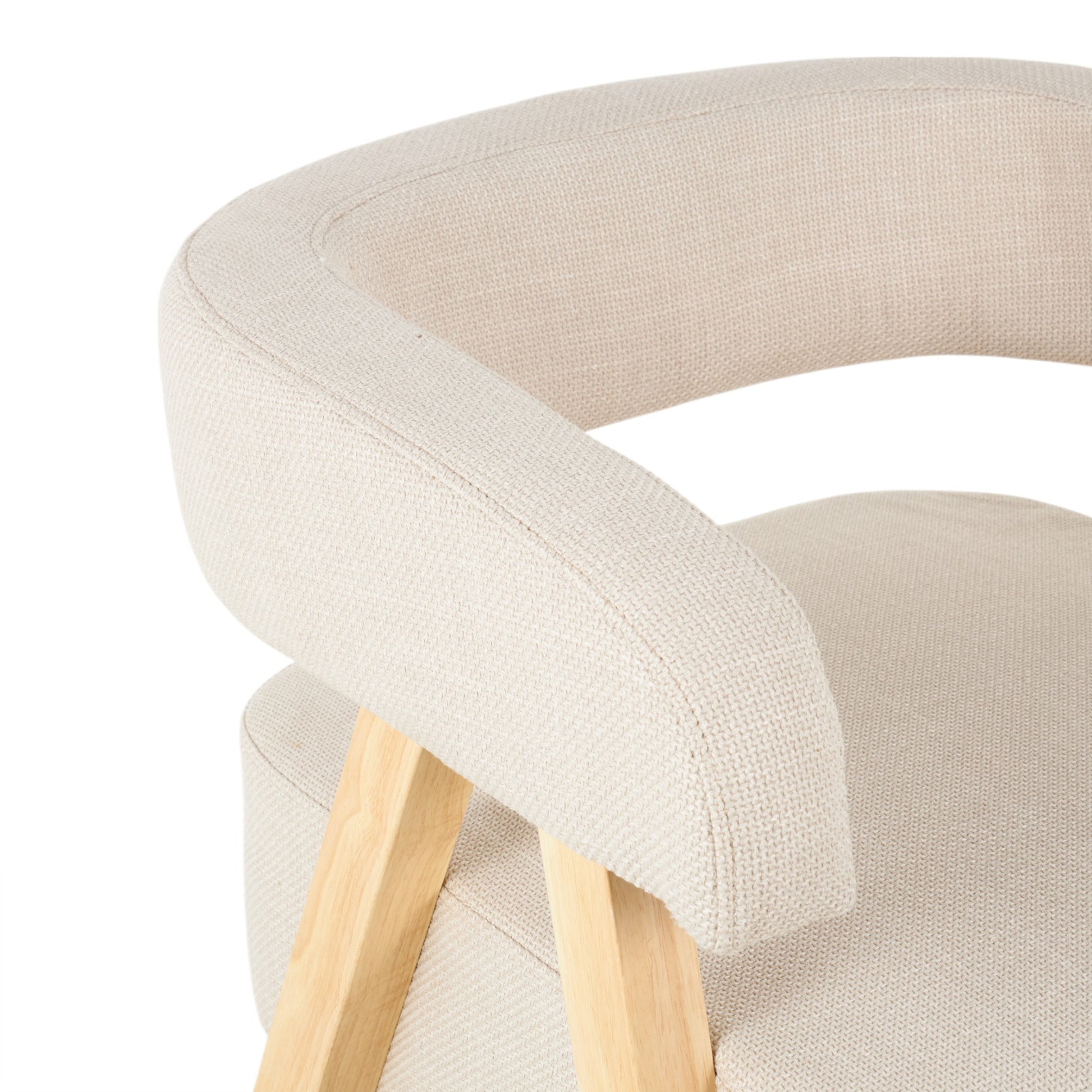 Beige Polyester Arched Boucle Living Room Accent Chair with Brown Angled Wooden Legs