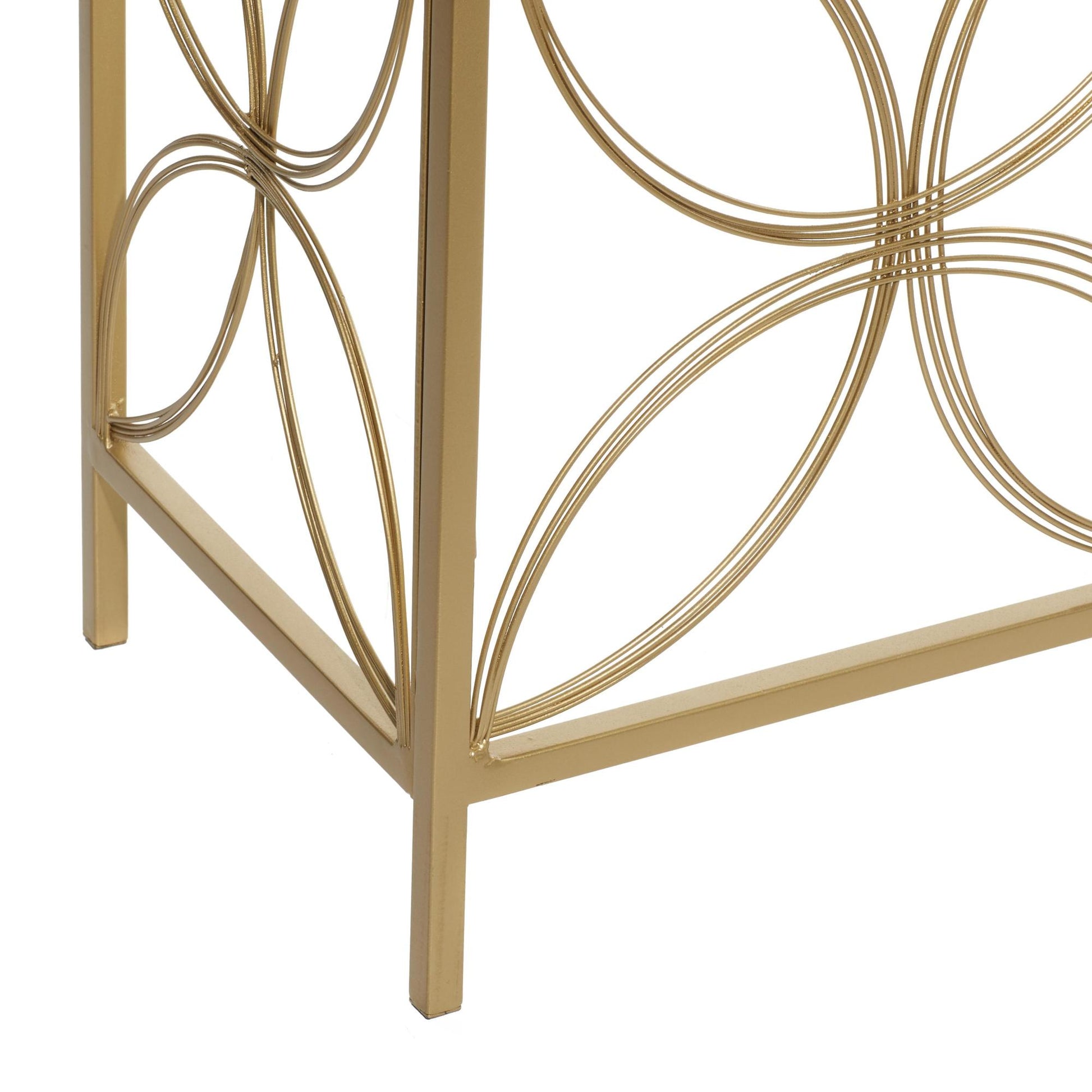 Geometric Gold Metal Open Style Quatrefoil Frame Living Room Console Table with Glass Top