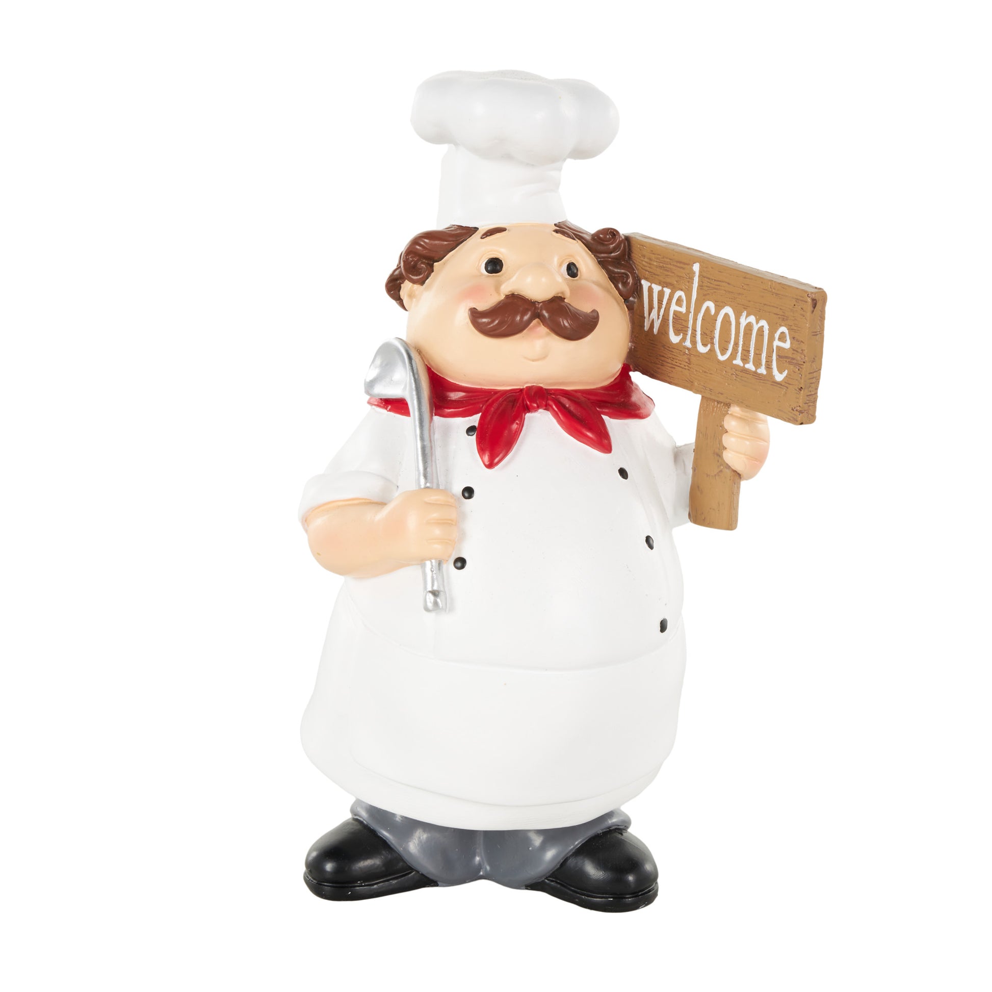 Set of 2 Chef White Polystone Kitchen Decorative Figurine Decorative Sculpture with Welcome Signs