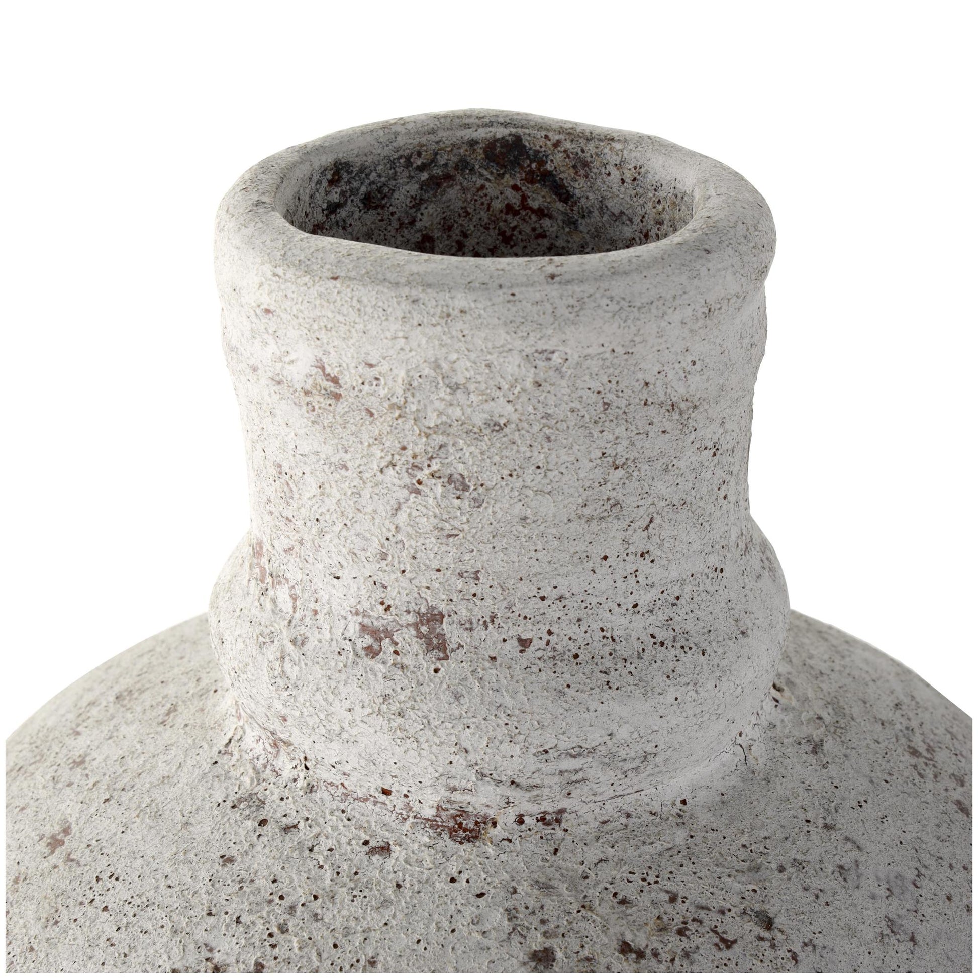 White Ceramic Antique Style Textured Decorative Vase with Curved Handle