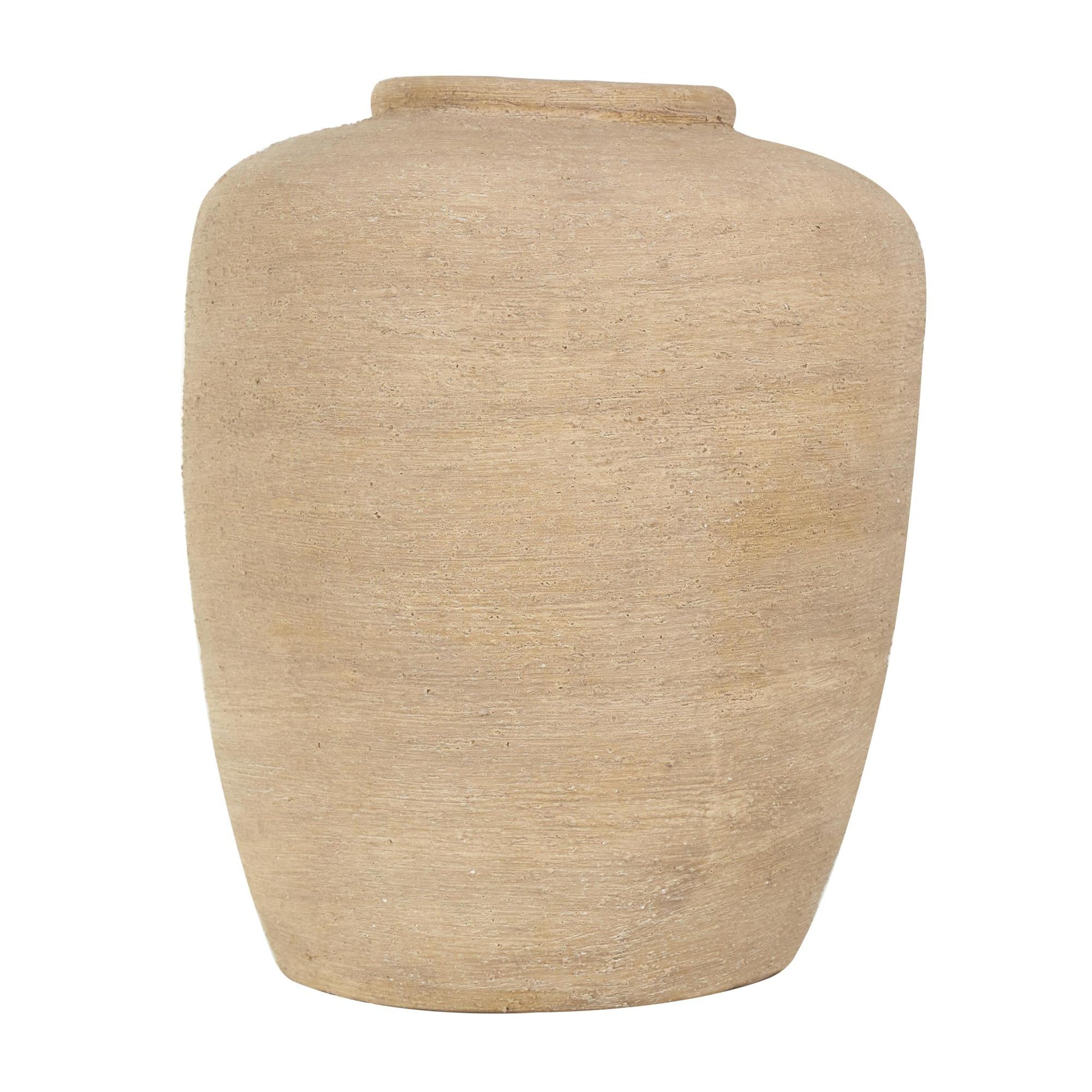 Beige Ceramic Wide Textured Decorative Vase